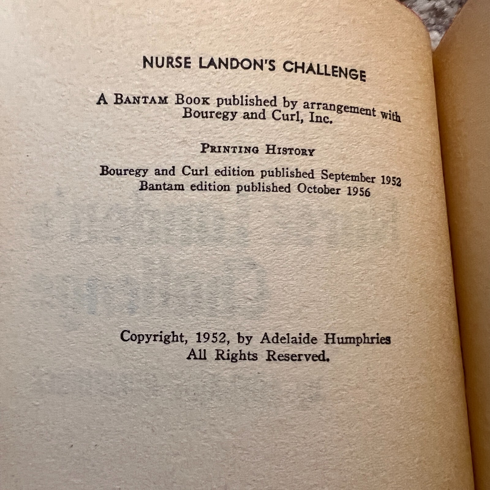 Nurse Landon’s Challenge Medical Romance Paperback by Adelaide Humphries 1956