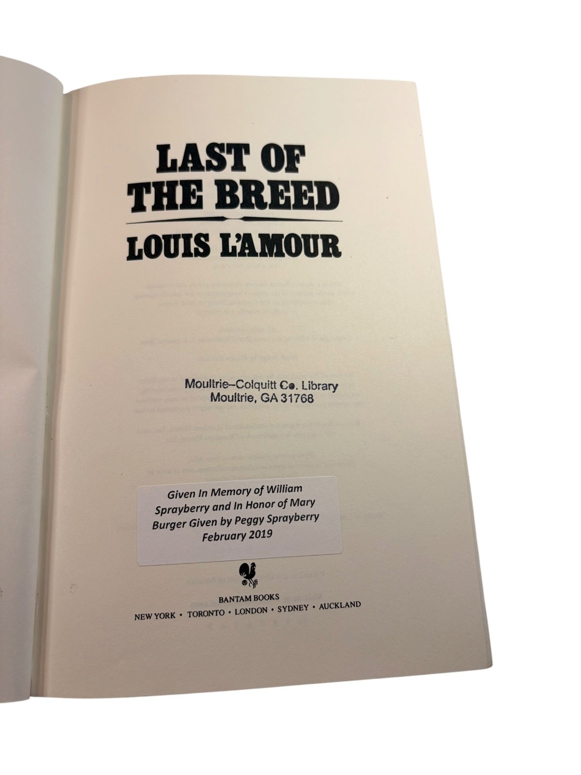 Last of the Breed Louis L’Amour 1986 Western Adventure Bantam Books