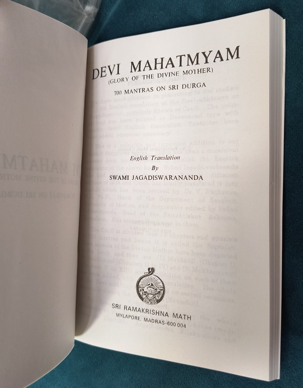 Devi Mahatmyam Sri Ramakrishna Math PB Stored WELL