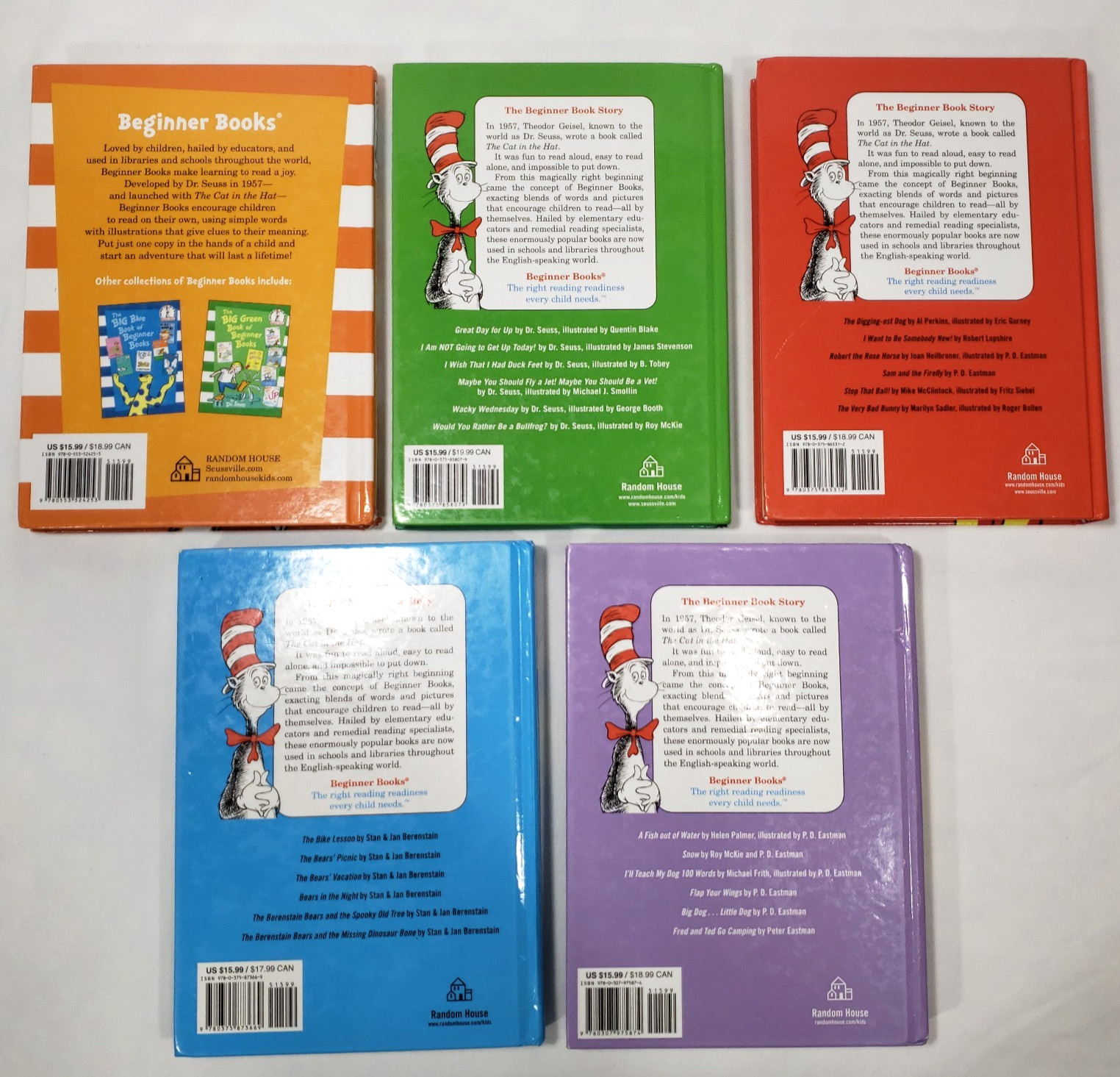 Dr Seuss Big Beginner Books Lot Of 5 Treasuries Berenstain Bears Purple Green