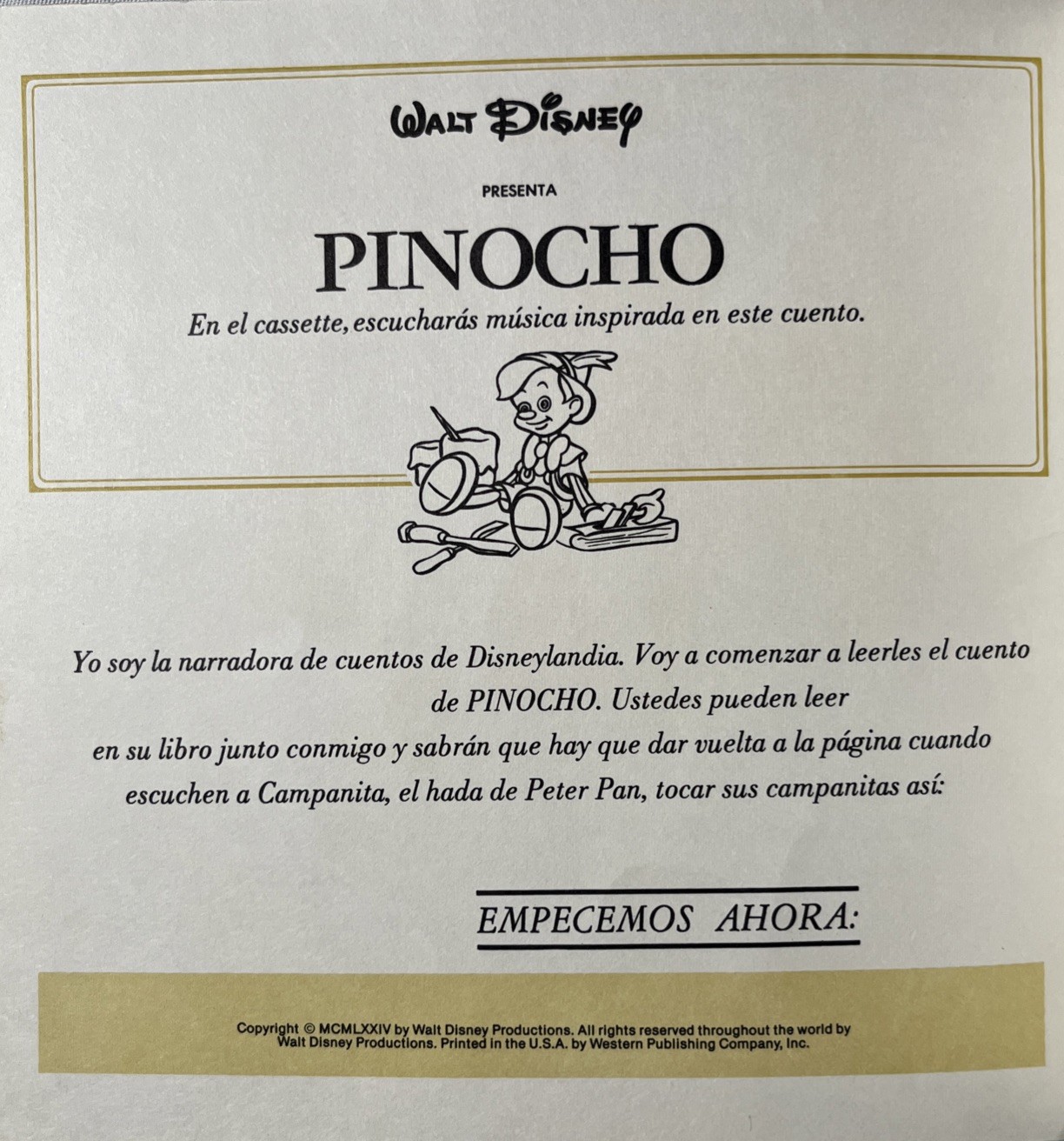 Disney Espanol: Pinocho – Ve,Escucha, Lee Libro (NO CASSETTE)*FREE SHIPPING*