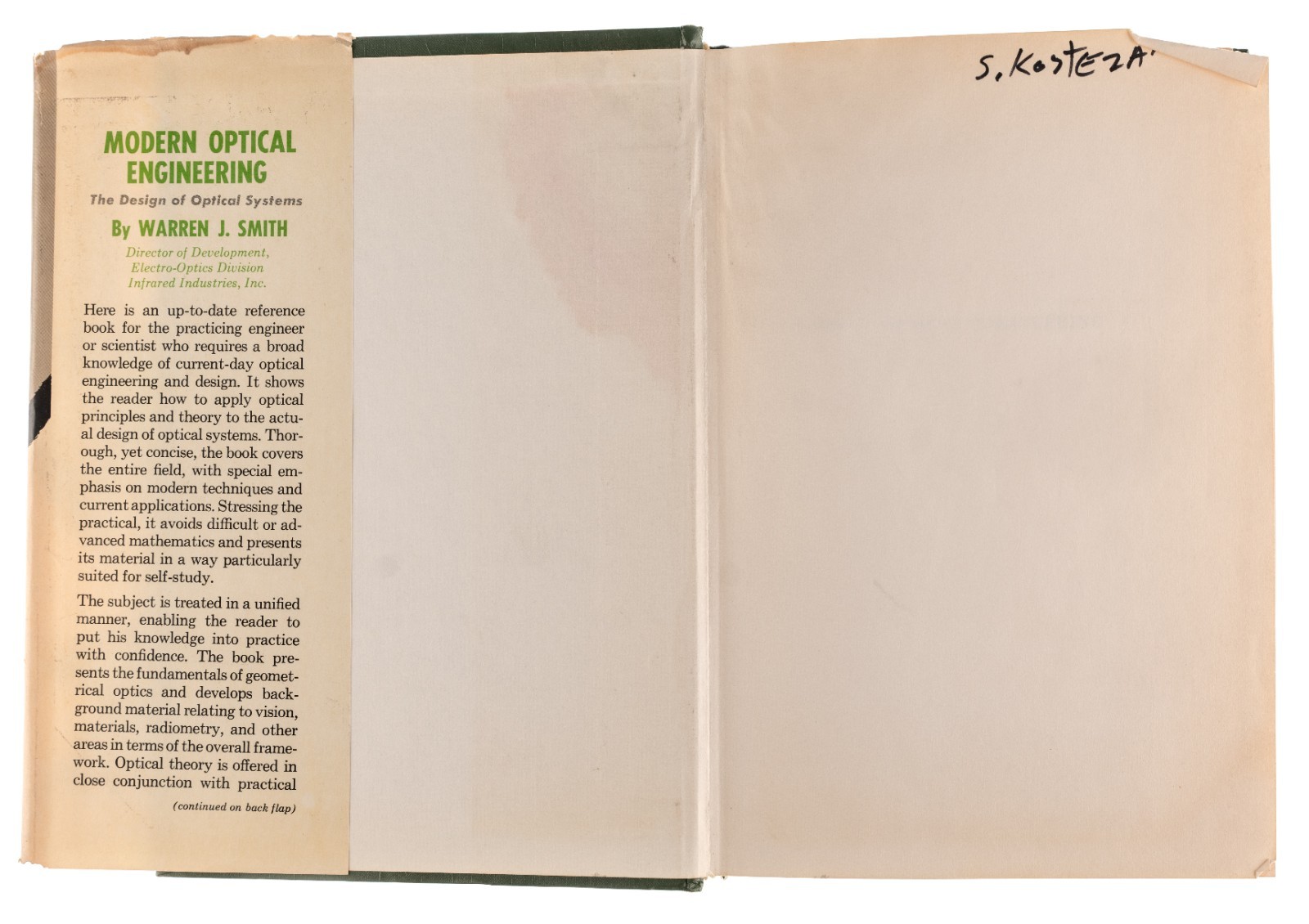 Modern Optical Engineering 1966 Warren J. Smith HC DJ Okay Cond. AS SHOWN