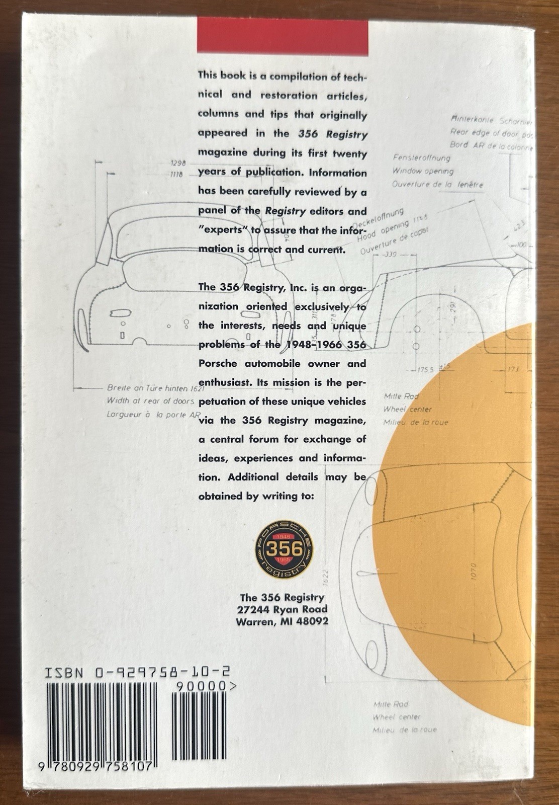 356 Porsche Technical & Restoration Guide by 356 Registry Softcover Ed 1994