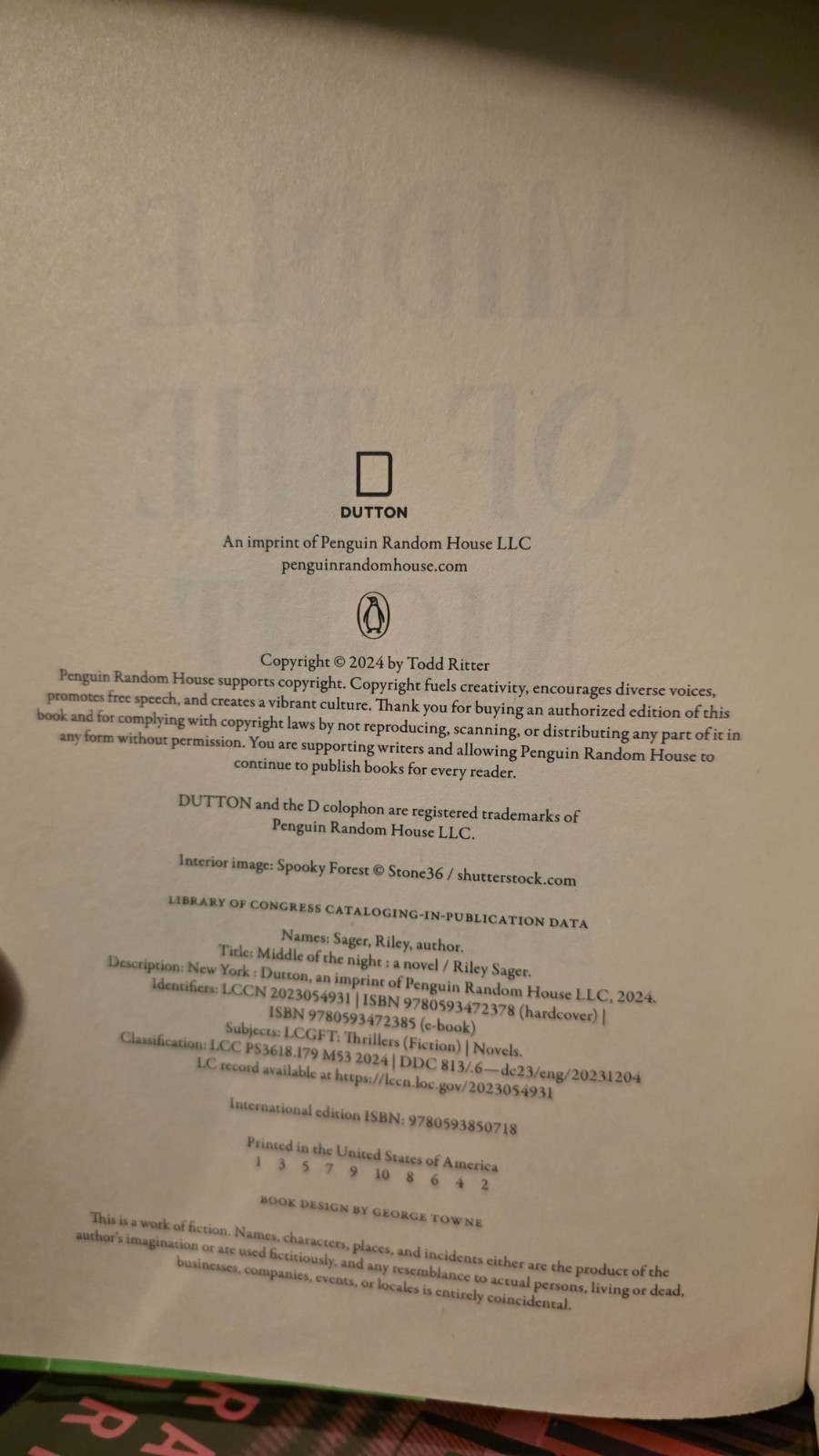 Middle of the Night. Riley Sager. 2024. Hardcover DJ. First Edition.