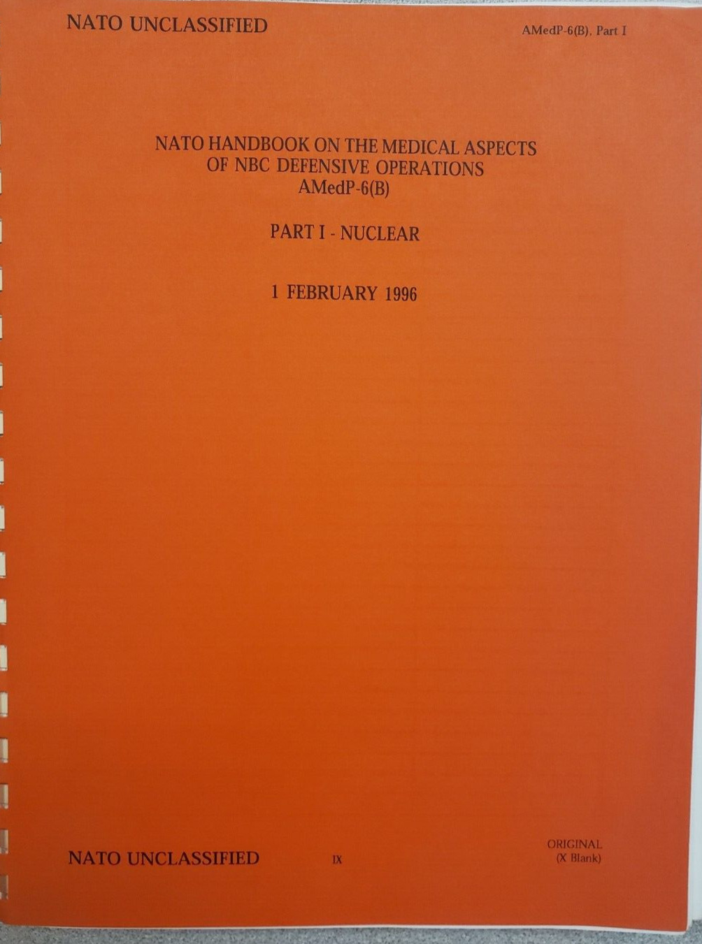 NATO Handbook on Medical Aspects of NBC Defensive Operations, 1996