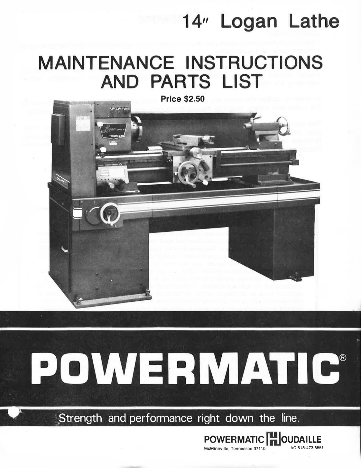 Logan Lathe 14″ Powermatic Maintenance Instructions and Parts List: 56 Pages