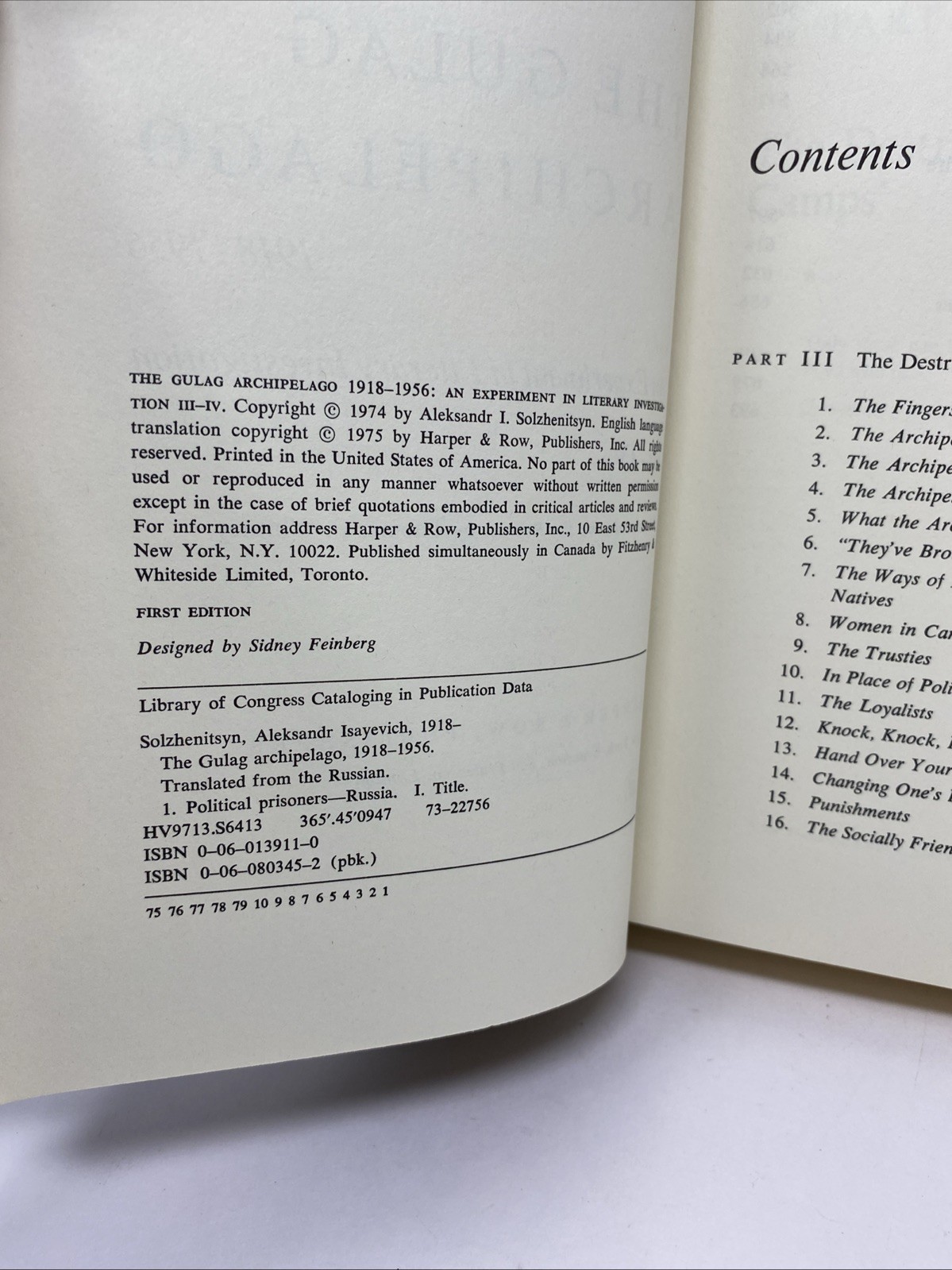 The Gulag Archipelago Volumes 1 & 2 Harper & Row HC – Both Book Club Editions