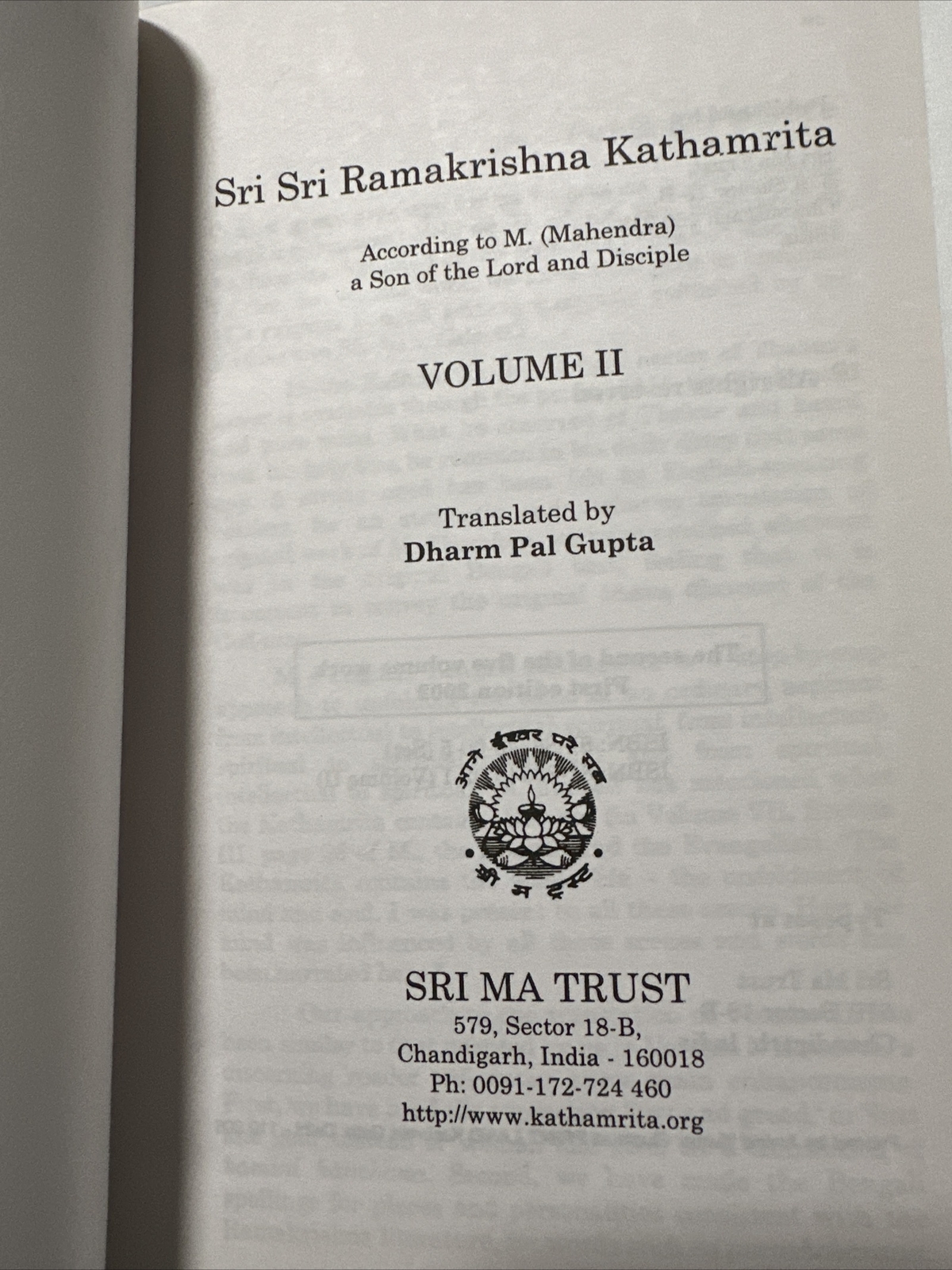 SRI SRI RAMAKRISHNA KATHAMRITA, VOLUME II By Mahendra Nath Gupta
