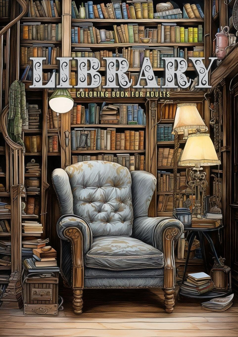 Bibliothek Malbuch für Erwachsene: Bücherregale Bücher Malbuch – Raum Design Inn