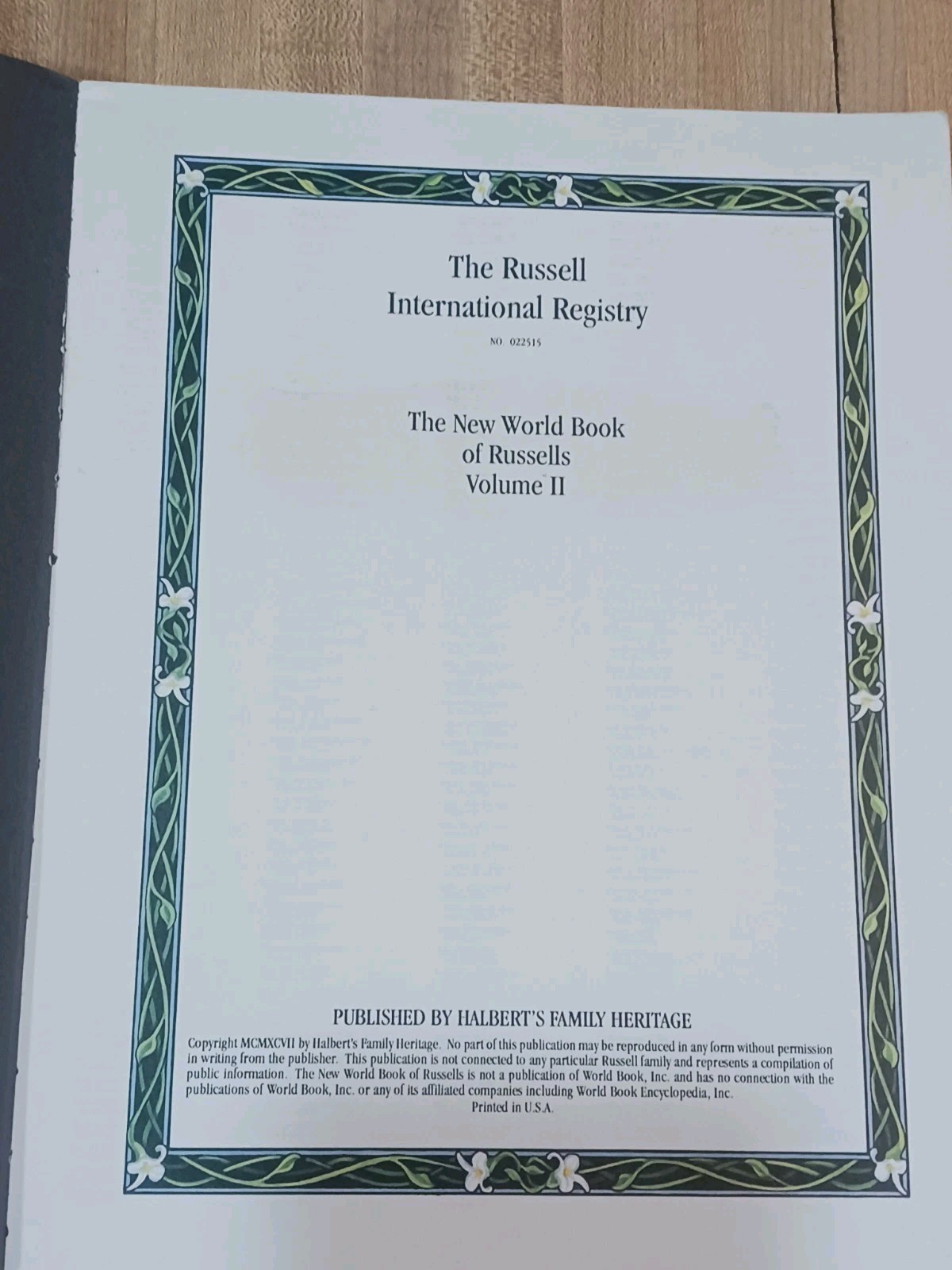 The New World Book of Russells Volume 1 and 2 by Halbert’s Family Heritage, Name