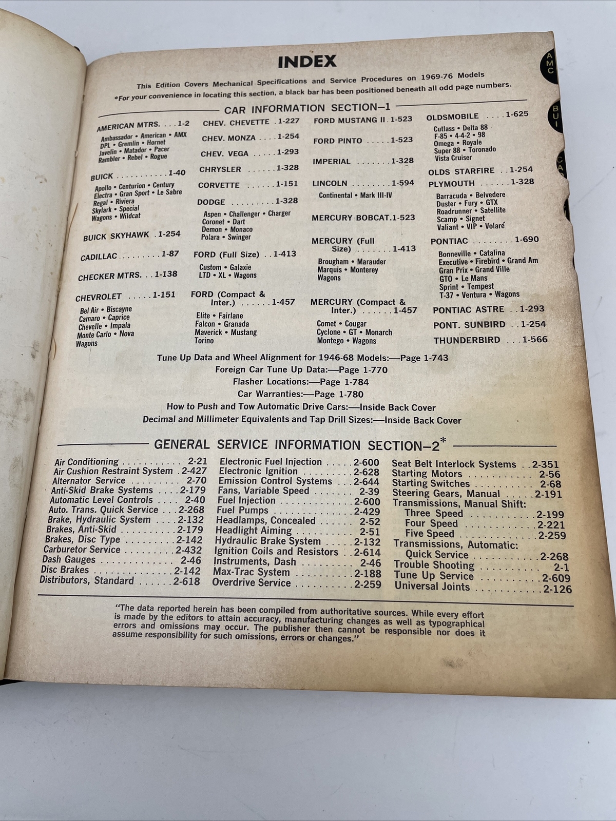 Motor Auto Repair Manual 1976 39th Edition First Printing Hardcover w/thumb-tabs