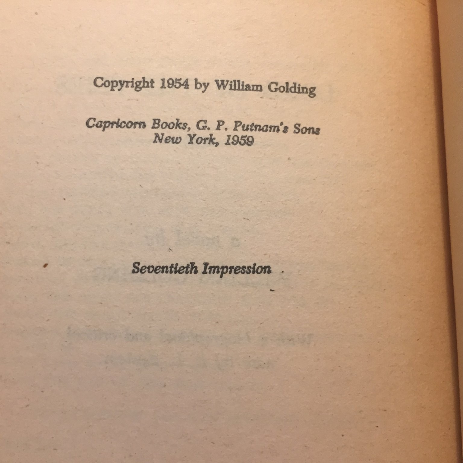 Lord of the Flies William Golding 1959 Capricorn Books Psychological Allegory