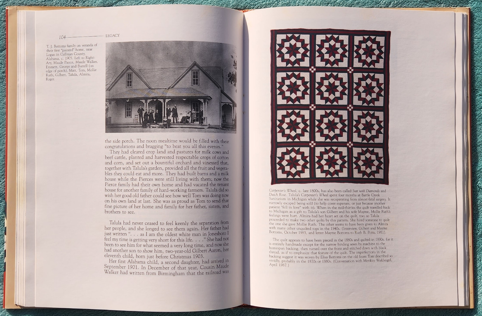 Legacy The Story Of Talula Gilbert Bottoms & Her Quilts 1988 Hardcover 172 Pages