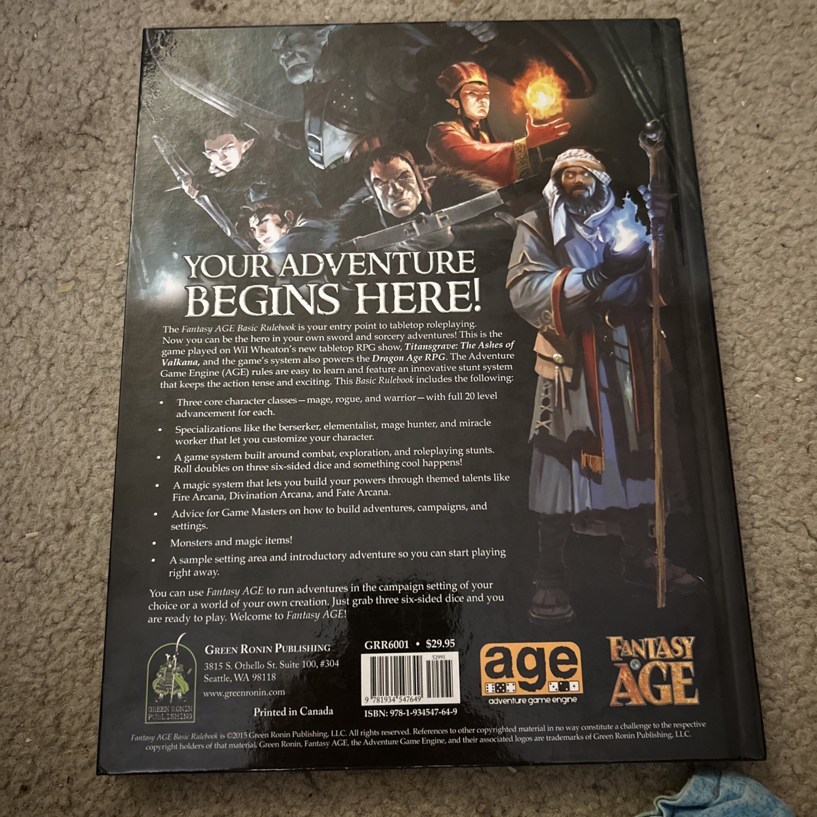 Fantasy Age Basic Rulebook RPG Green Ronin Publishing Dark D&d Roleplay