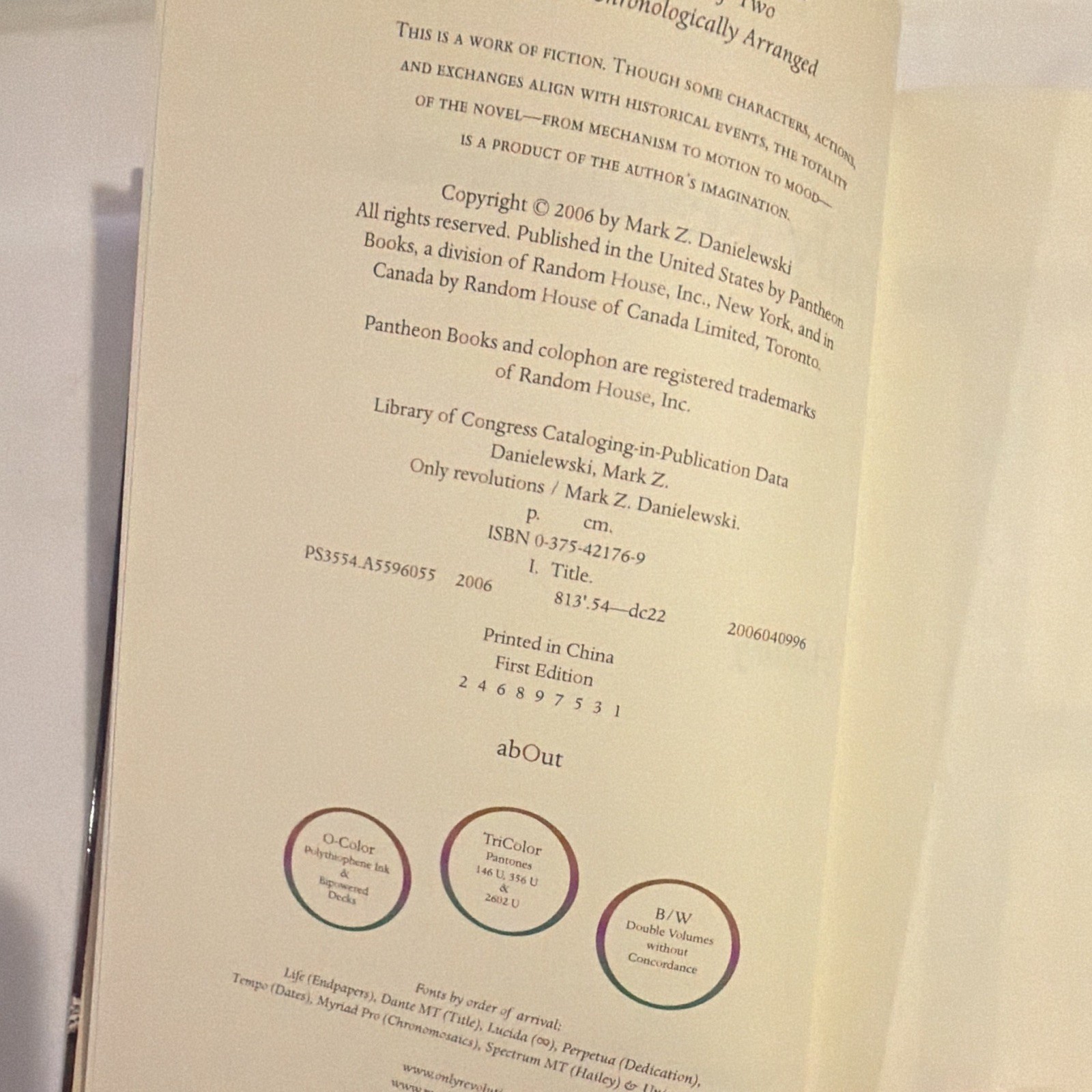 Mark Z. Danielewski Only Revolutions HC First Edition Pantheon Books 2006