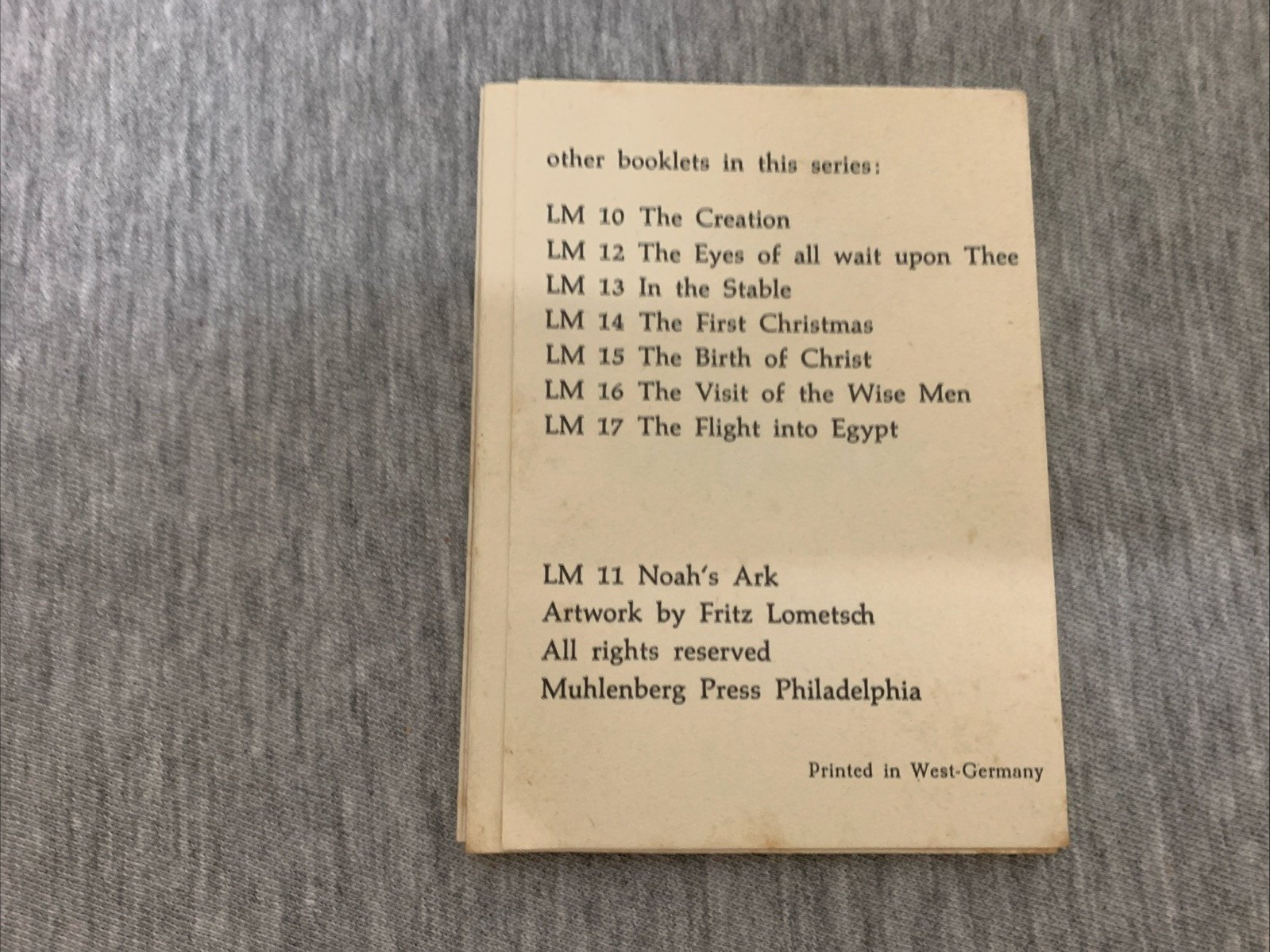 Vintage Noah’s Ark Booklet Muhlenberg Press West Germany