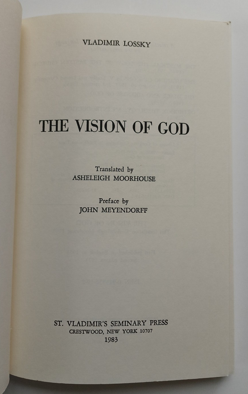 The Vision of God by Vladimir Lossky (St. Vladimir’s Siminary, 1983) PB