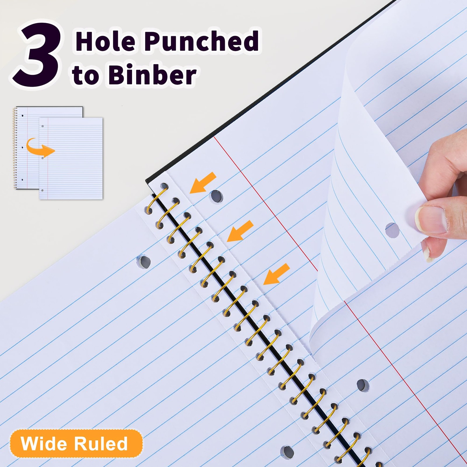 Spiral Notebook Wide Ruled 8″ x 10 1/2″, 1 Subject Spiral Notebook, 3-Hole Pu…