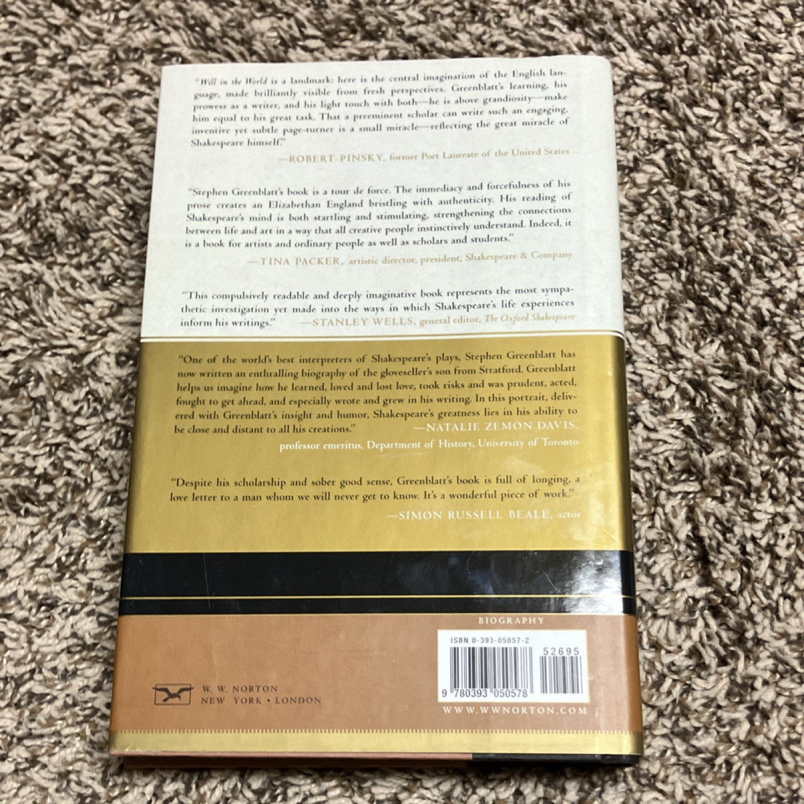 Stephen Greenblatt Will in the World Hardcover Norton Shakespeare Biography