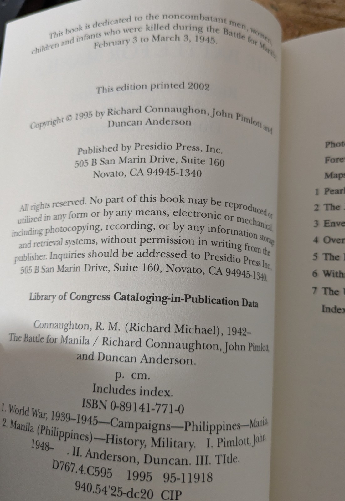 The Battle for Manila by John Pimlott; Richard Connaughton; Duncan Anderson PB