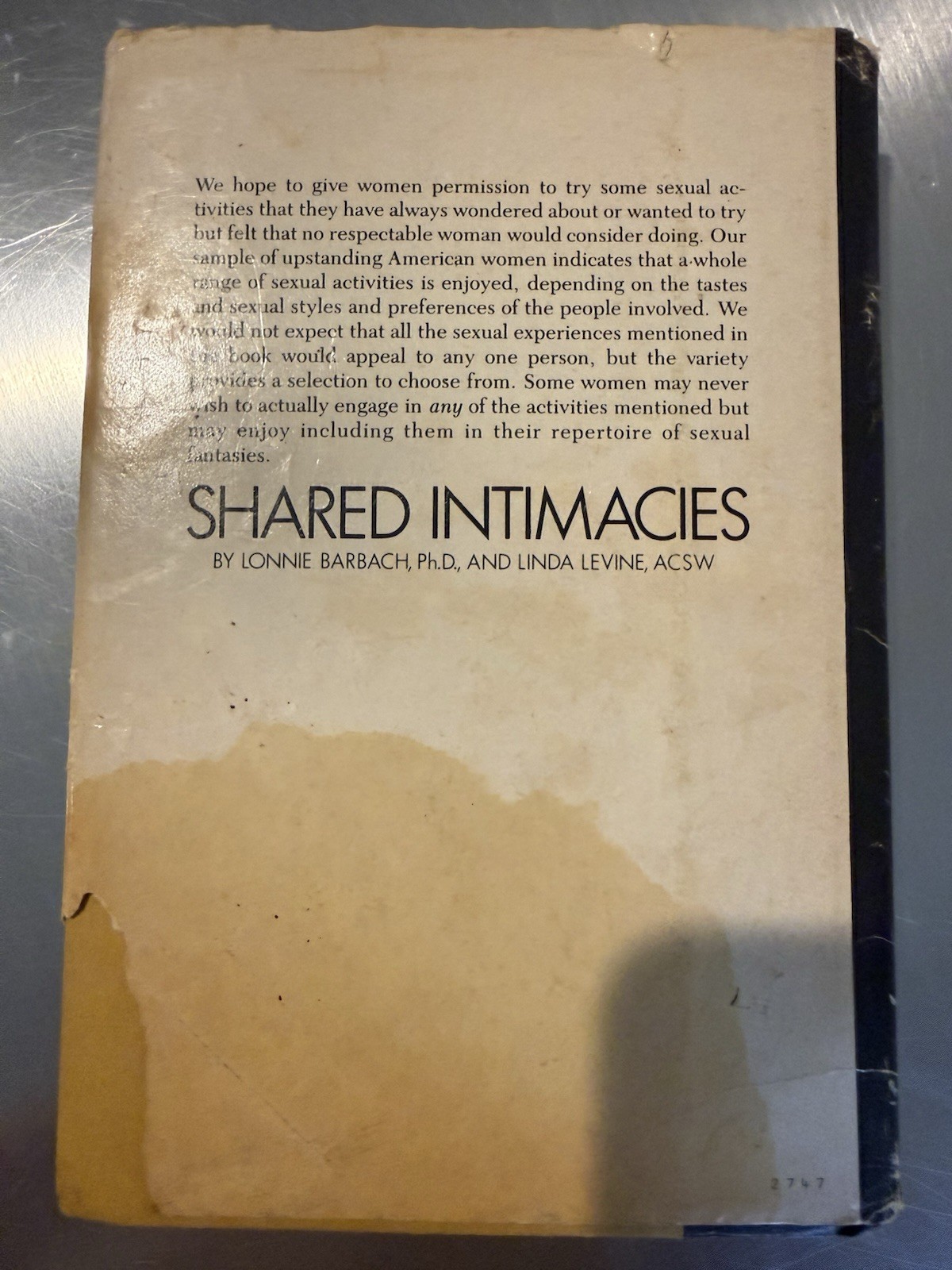 SHARED INTIMACIES: Women’s Sexual Experiences 1980 Barbach And Levine HB/dj BCE