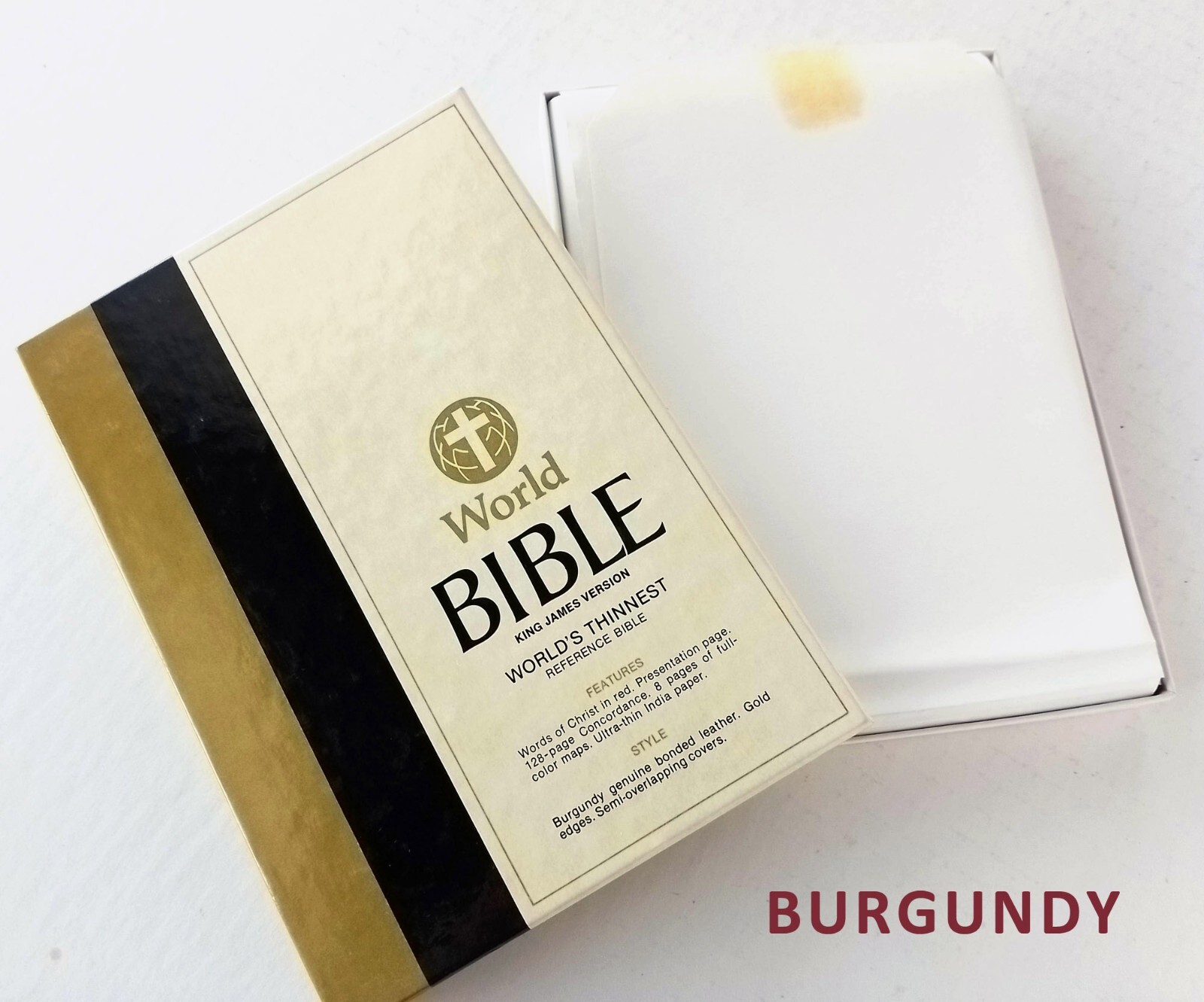 World Bible BURGUNDY GENUINE BONDED LEATHER World’s Thinnest Reference Bible KJV