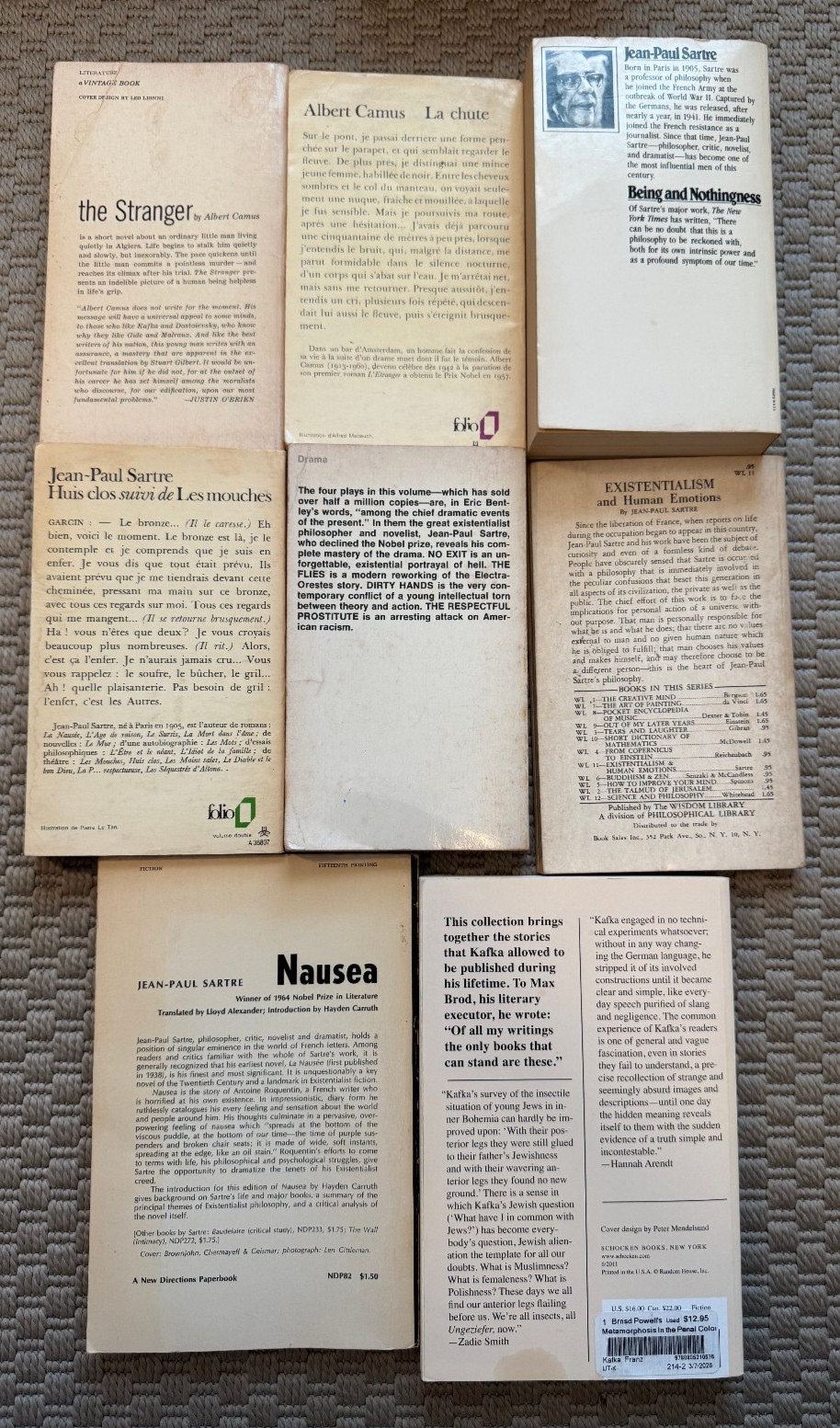 Existentialism Lot 8 Books Albert Camus Jean-Paul Sartre Franz Kafka Stranger