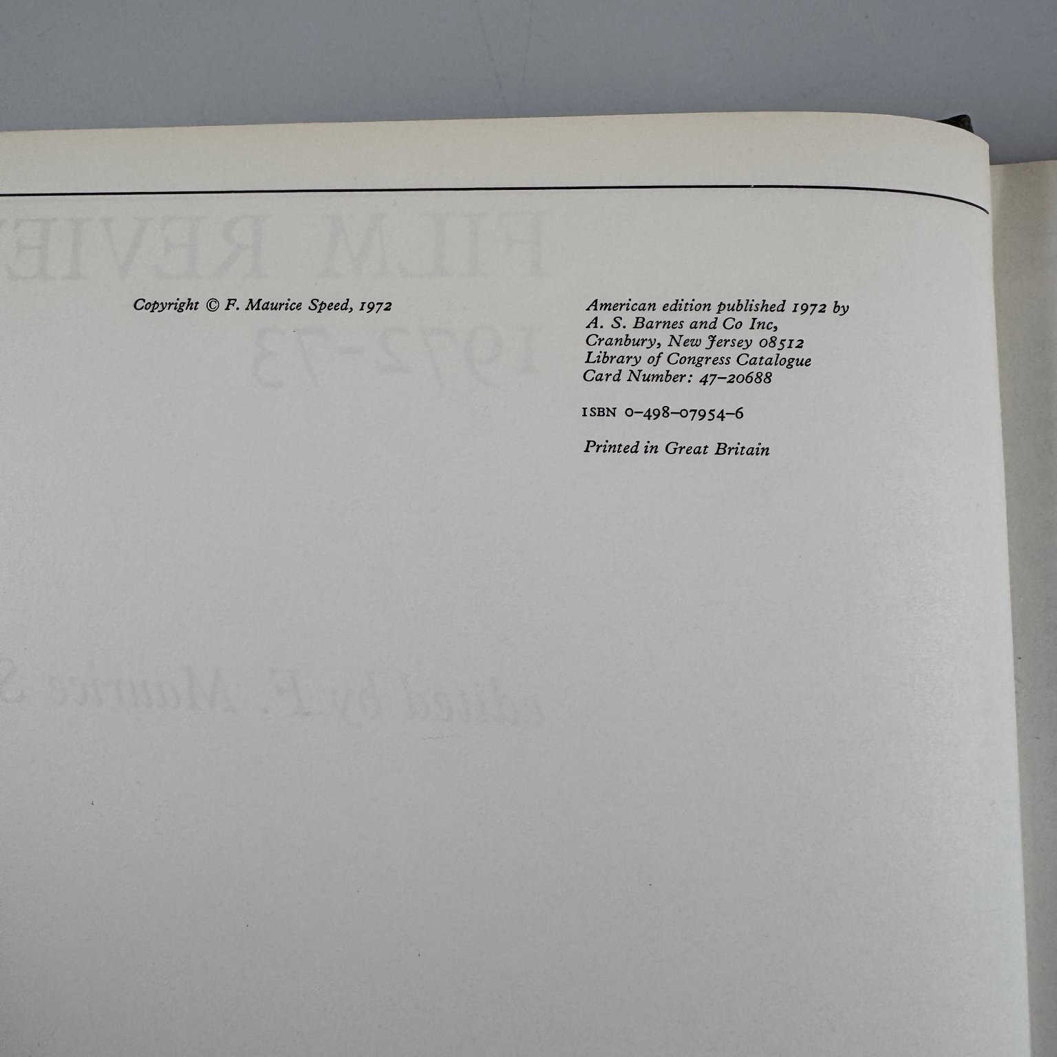 Film Review 1972-73 F. Maurice Speed 1972 First Edition Hardcover Barnes