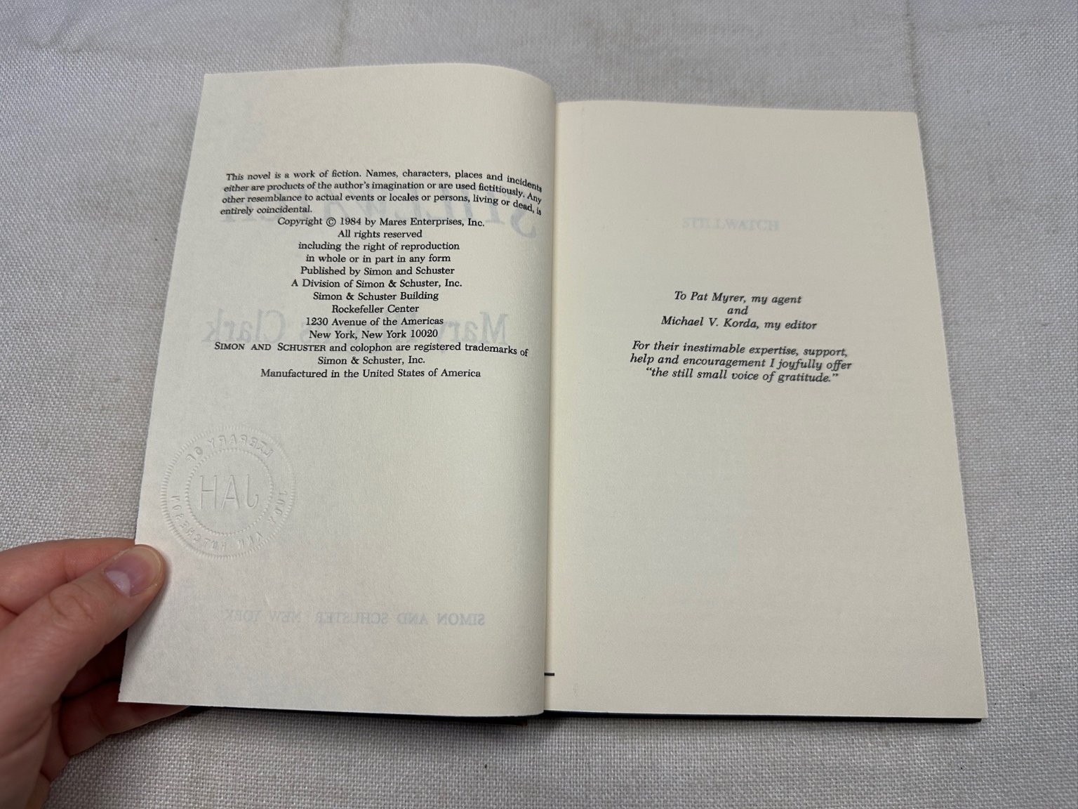 Stillwatch Mary Higgins Clark 1984 Thriller Novel Simon and Schuster