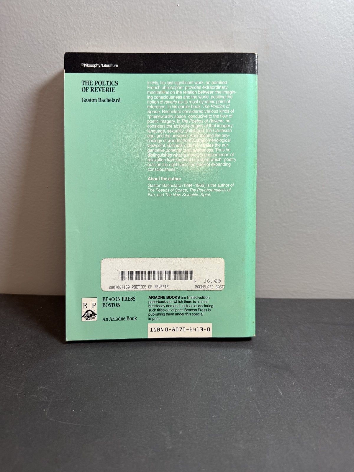 The Poetics of Reverie by Gaston Bachelard 1971 Beacon Press Paperback