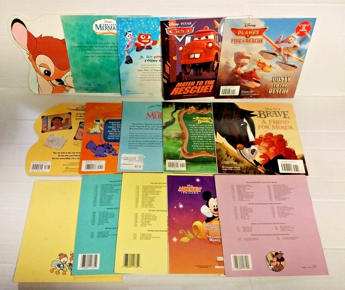 Lot 15 Disney books Bambi Mermaid Mulan Lilo Stitch Mickey Cars Jungle bk++