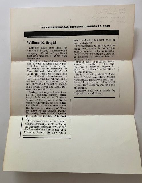 William E. Bright Avocations 1984 Book Archive Letters & Ephemera Poetry Lot