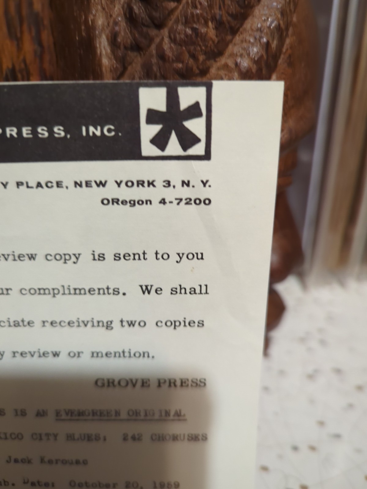 Mexico City Blues Review Copy 1st Printing Trade PB With Slip 1959 Grove Press