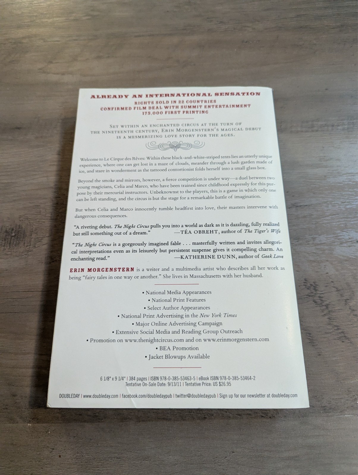 *ARC / Uncorrected Proof* The Night Circus – Erin Morgenstern (Doubleday, 2010)