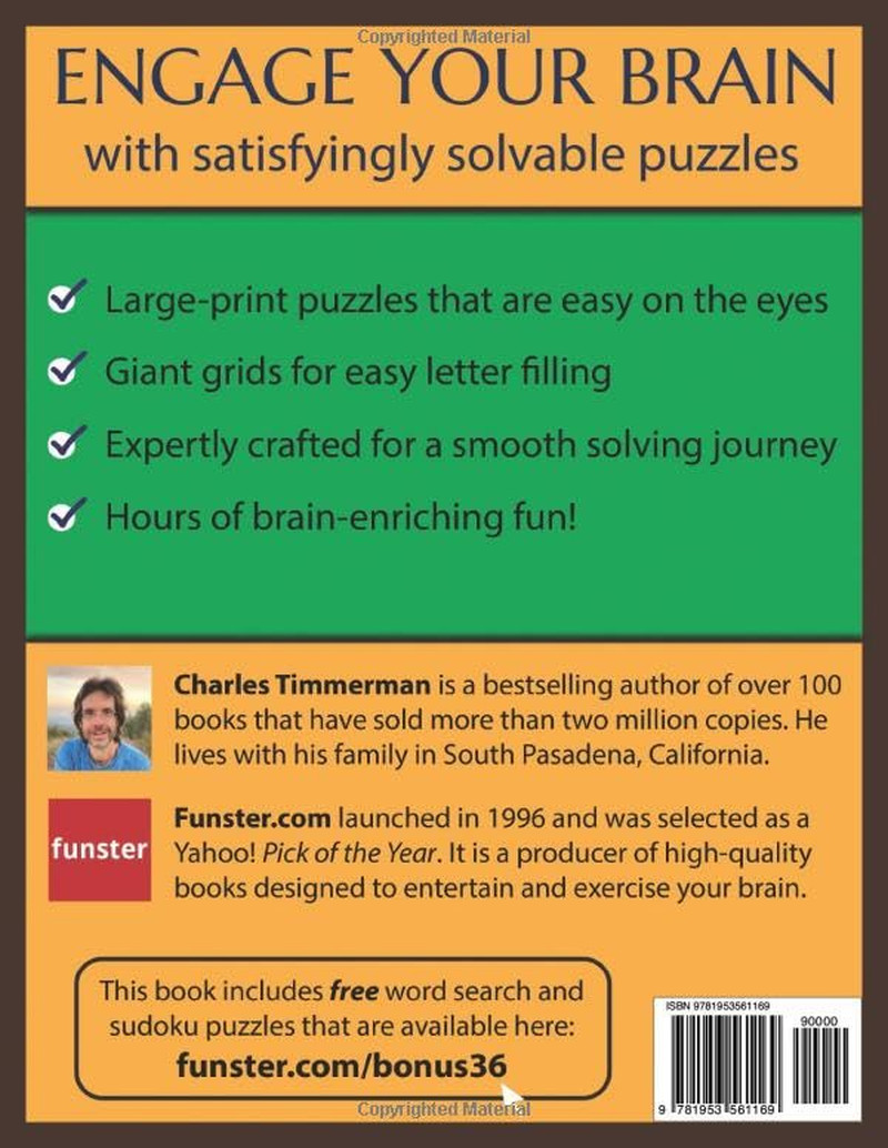 Funster Easy Crossword Puzzle Book for Adults – 50+ Large Print Crossword Puzzle