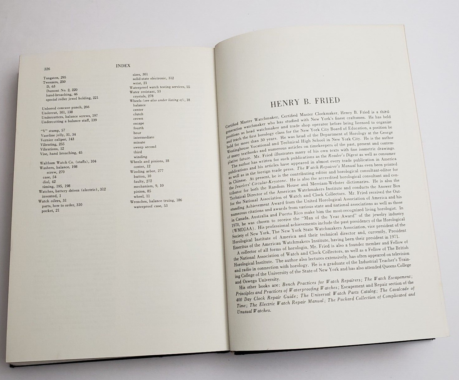 1973 The Watch Repairer’s Manual Henry B. Fried Third Edition No Jacket
