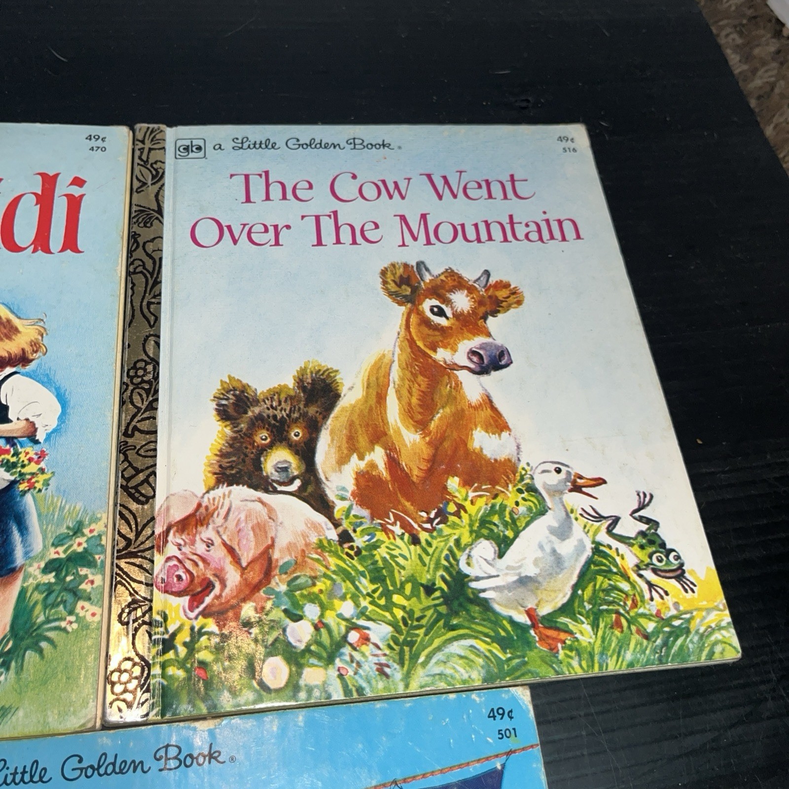 Lot of 3 Little Golden Books Mixed Lot Vintage Boats, Heidi, & The Cow Went Over