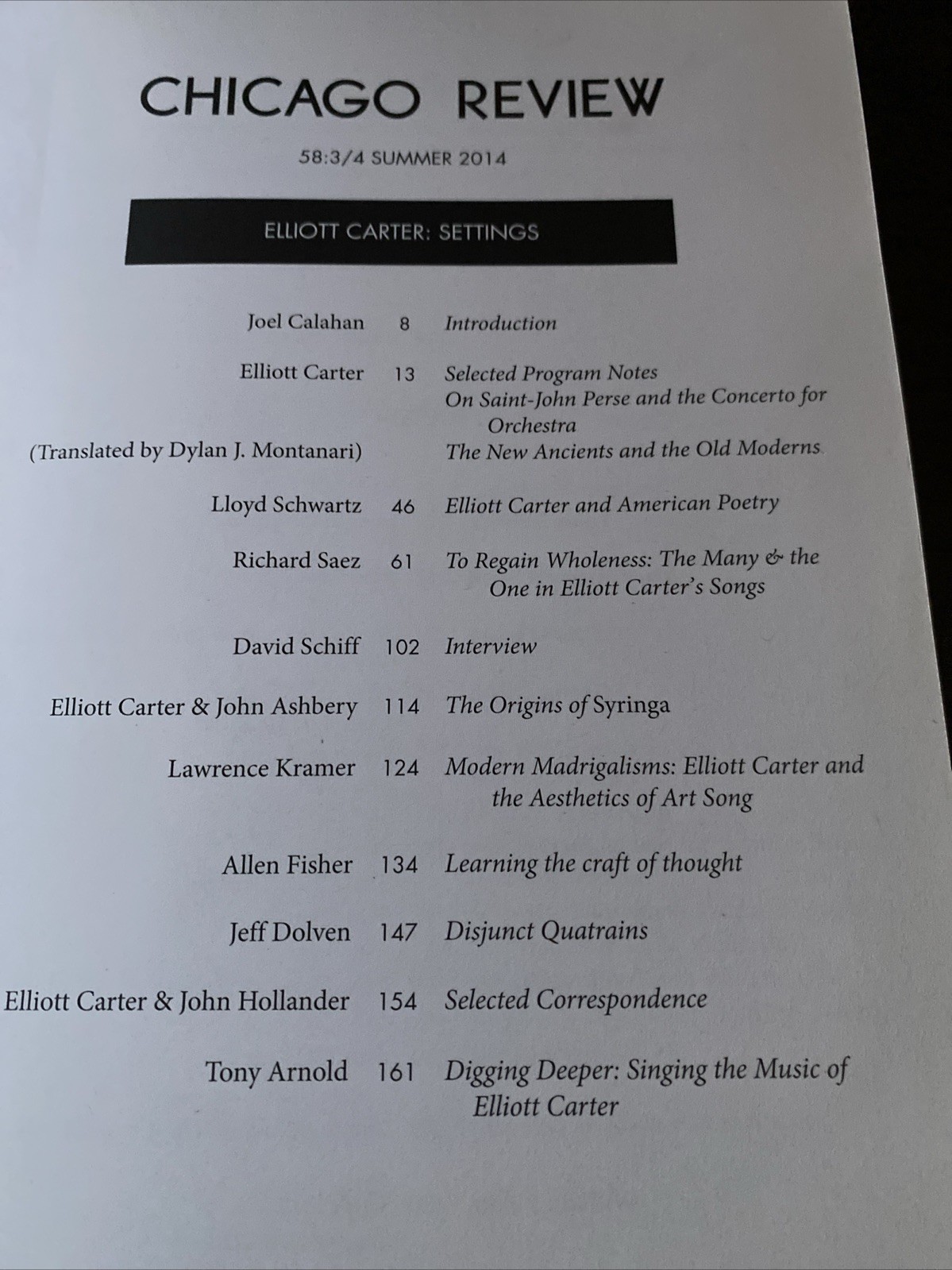Elliott Carter – Settings – Chicago Review – 2014 – 350 Pages! – Classical
