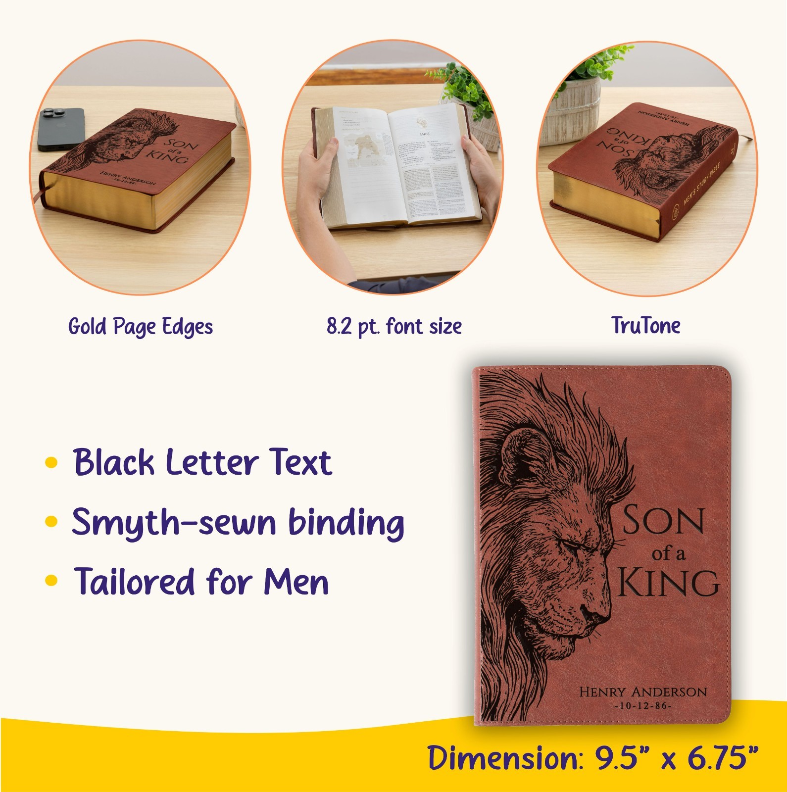 Personalized ESV Men’s Study Bible, Son of a King Lion Design, Name Engraved