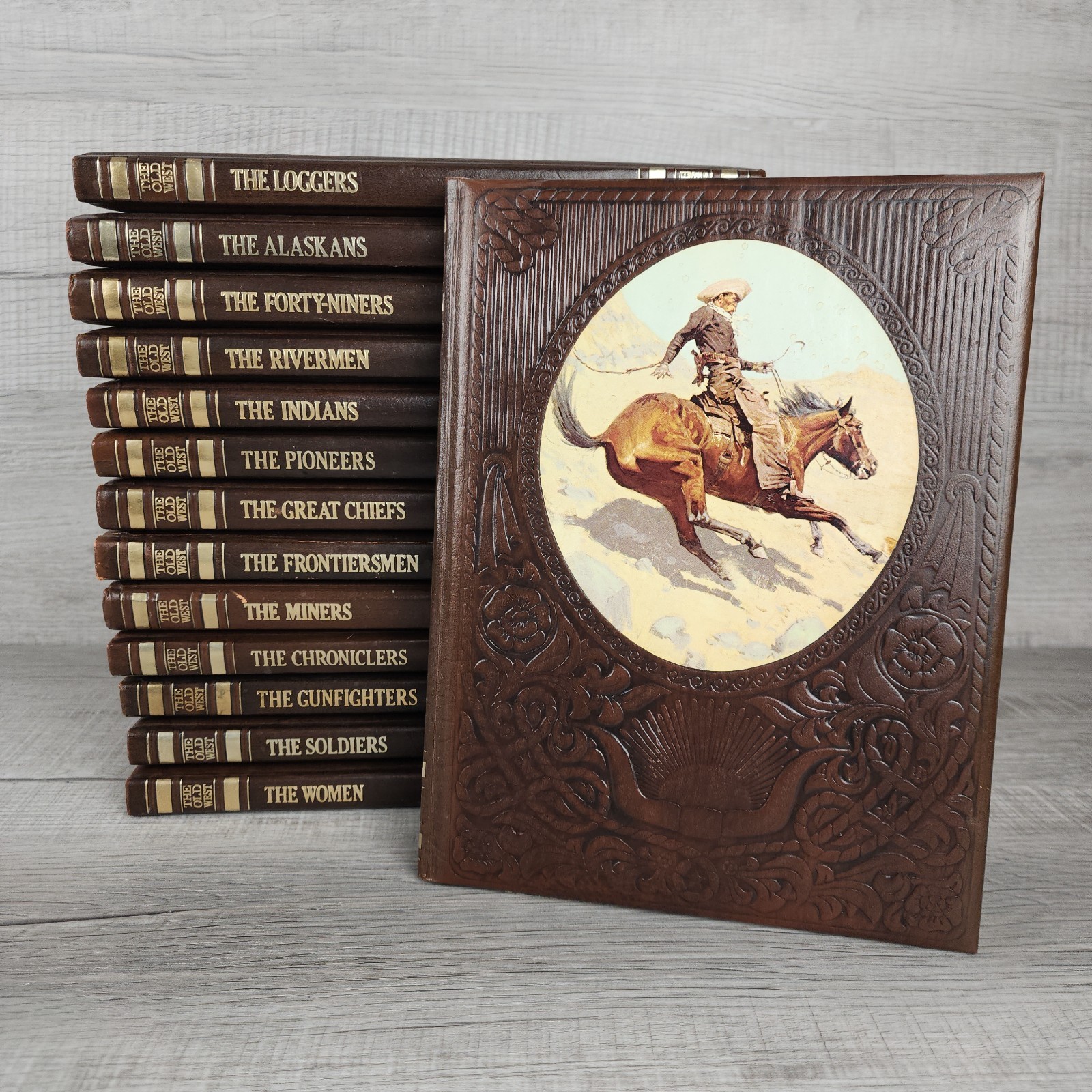 Lot of 14 Time Life Books The Old West Series Hardcover Brown Faux Leather