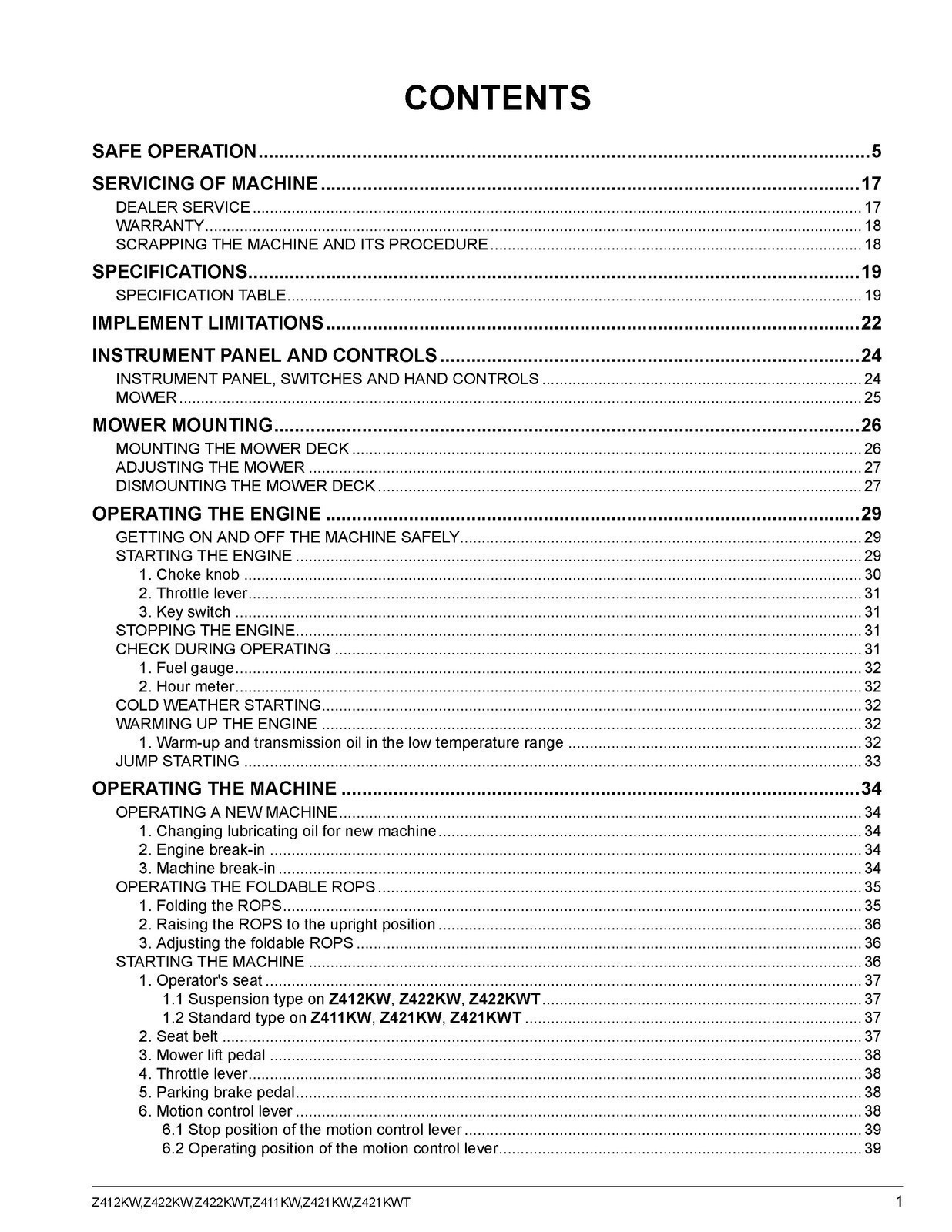 KUBOTA Z412KW Z422 Z421 ZERO TURN MOWER OPERATORS MANUAL – COIL BOUND, COVERS