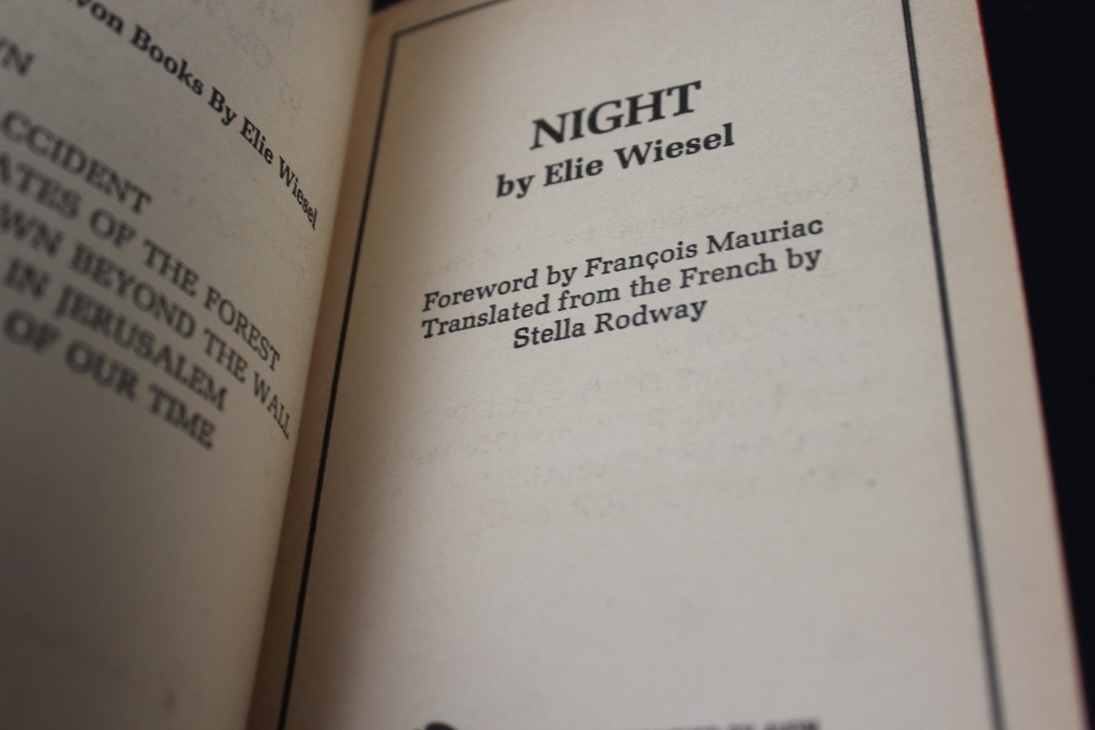 Night Elie Wiesel 1972 Seventh Printing Discus Edition Holocaust Memoir PB