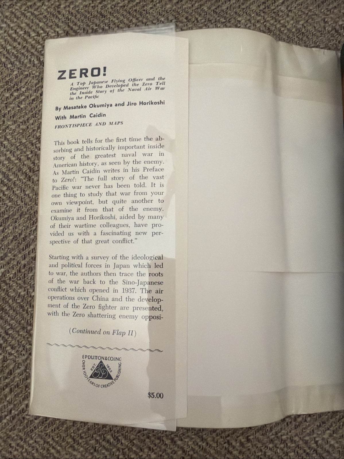 ZERO! THE AIR WAR IN THE PACIFIC DURING WORLD WAR II 1956 HC Mylar Cover
