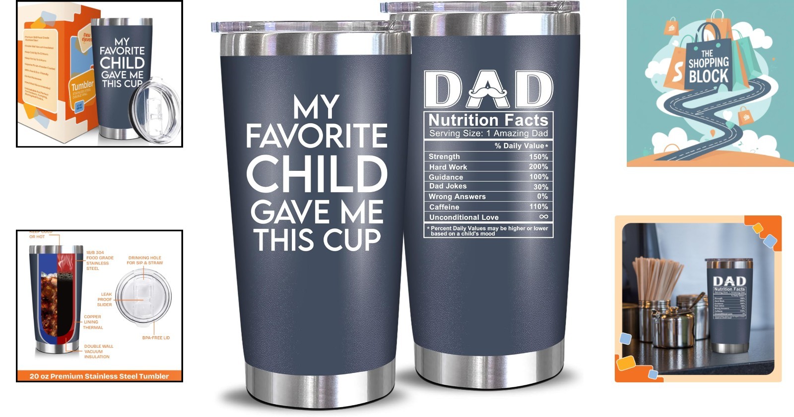 20 Oz Insulated Stainless Steel Dad Tumbler – Navy, Gift for Fathers