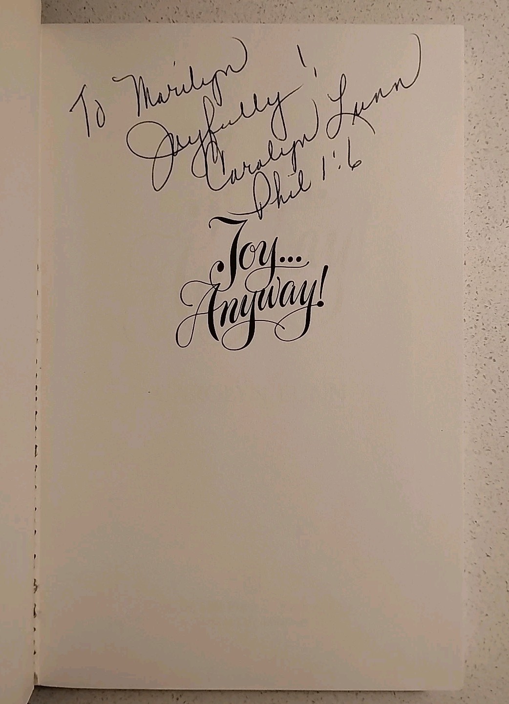 Signed Joy Anyway Carolyn Lunn 1992 PB First Printing Christian Devotional VG