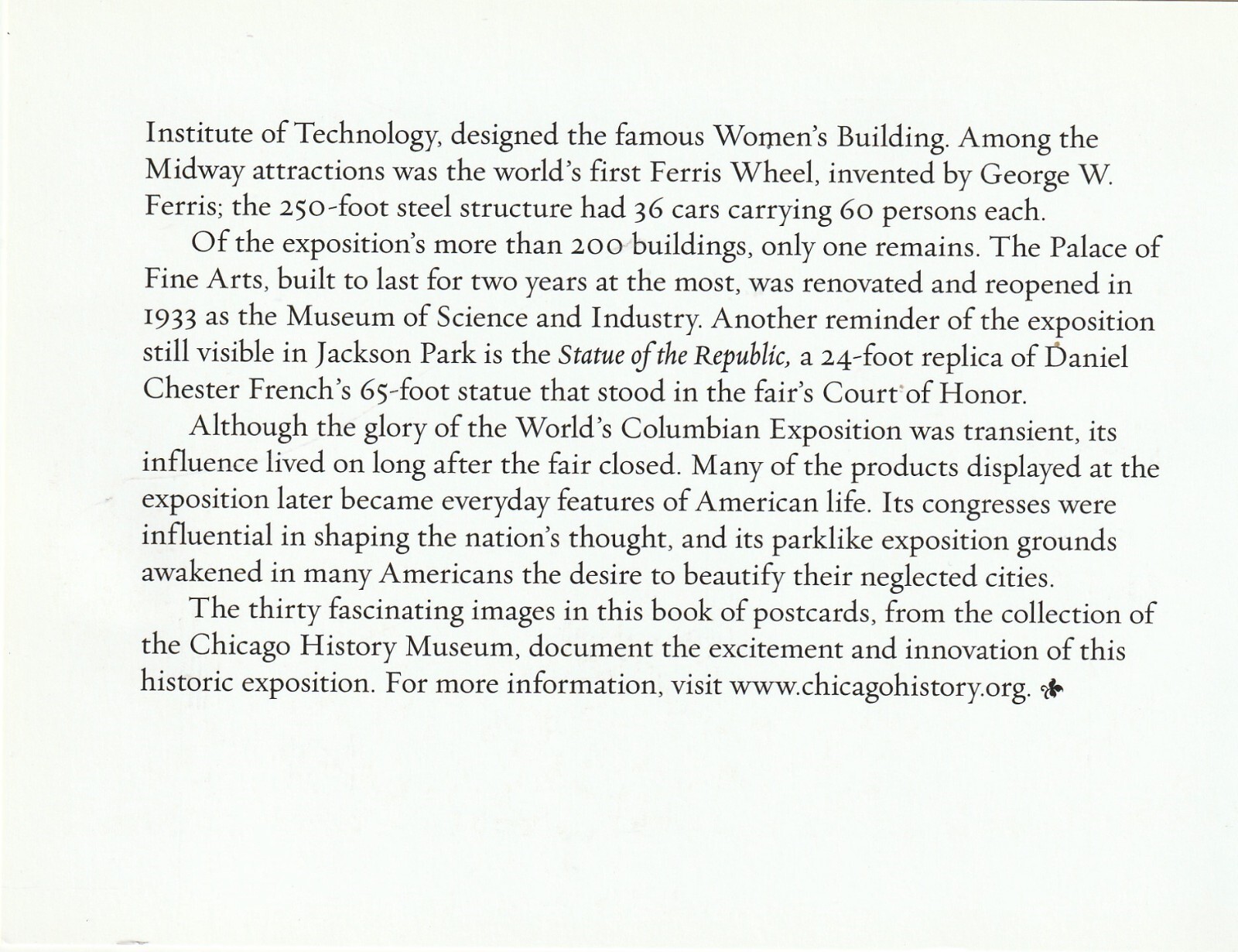 The White City: Chicago’s World’s Columbian Exposition 1893, Book of 30 Postcard
