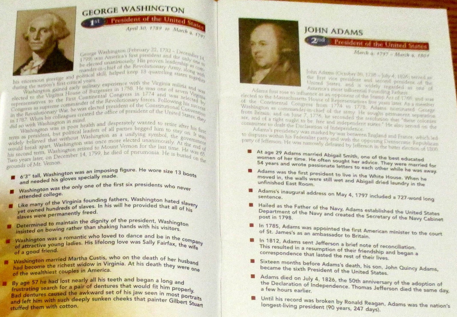 American Presidents Book of Facts 47 Pages No Date