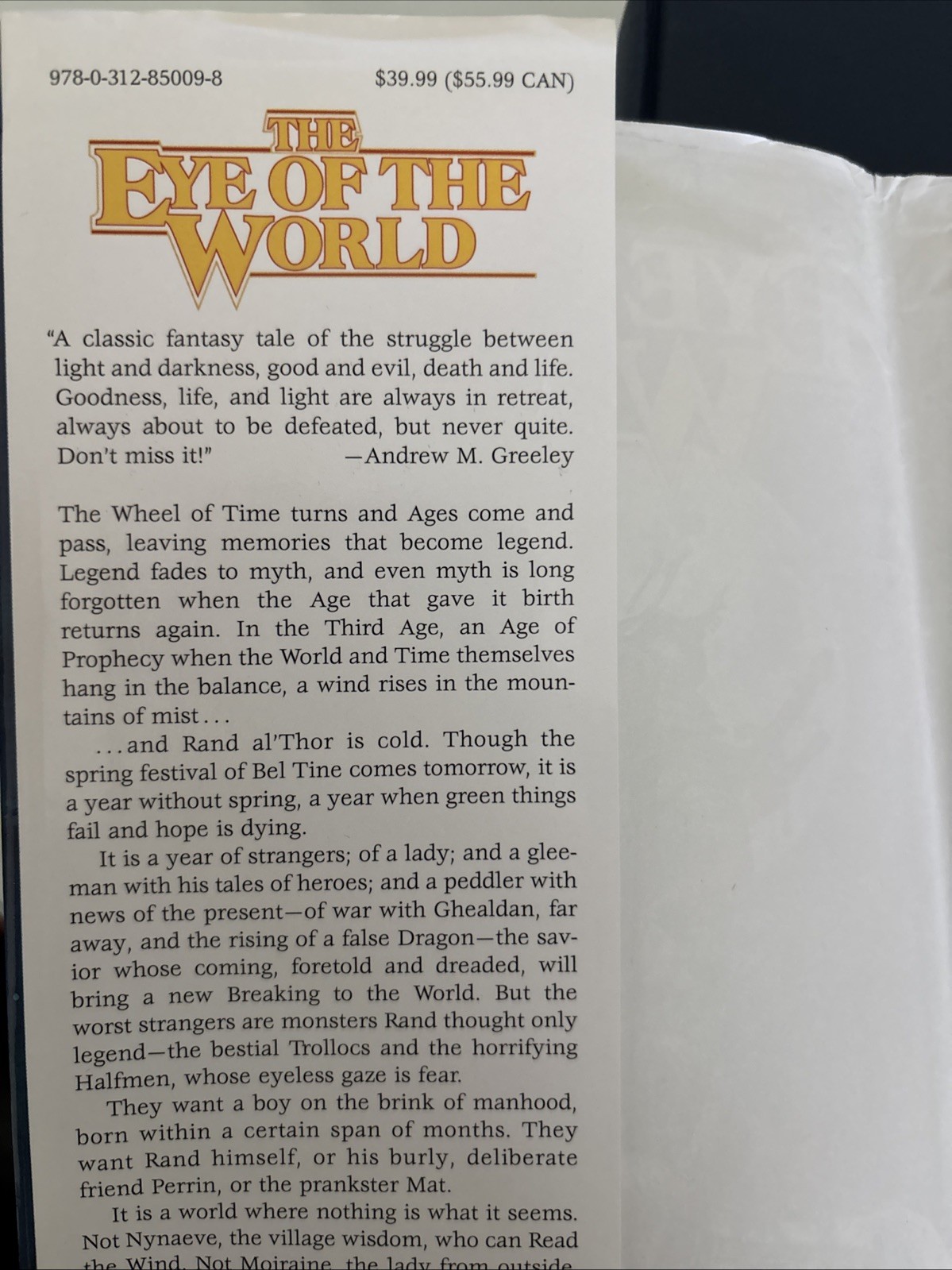 The Eye of the World by Robert Jordan, Tor Fantasy HC. 1990 VG + Good+ DJ