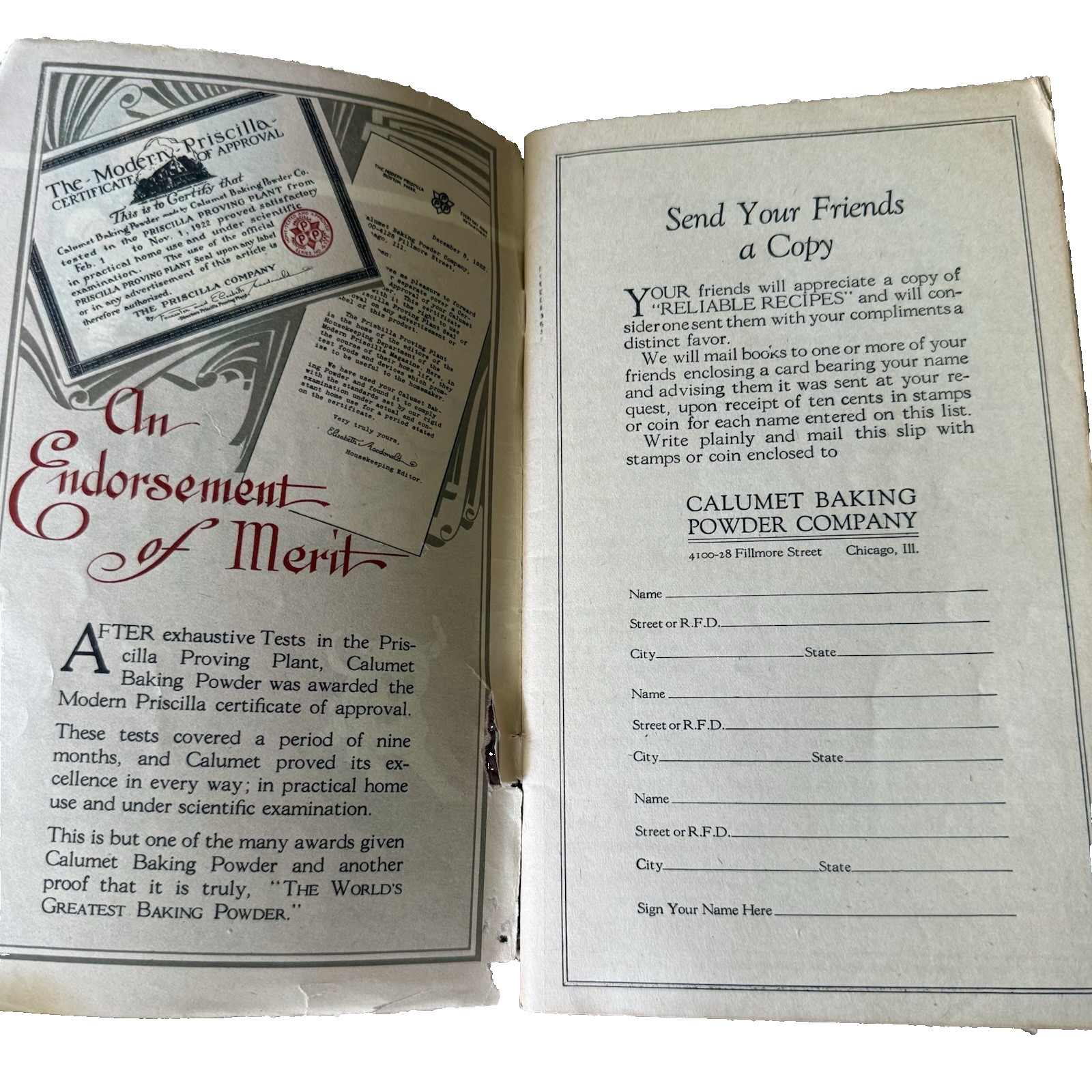 Antique Calumet Baking Powder Cookbook 16 Ed 1920s Recipes Photos Chicago IL vtg