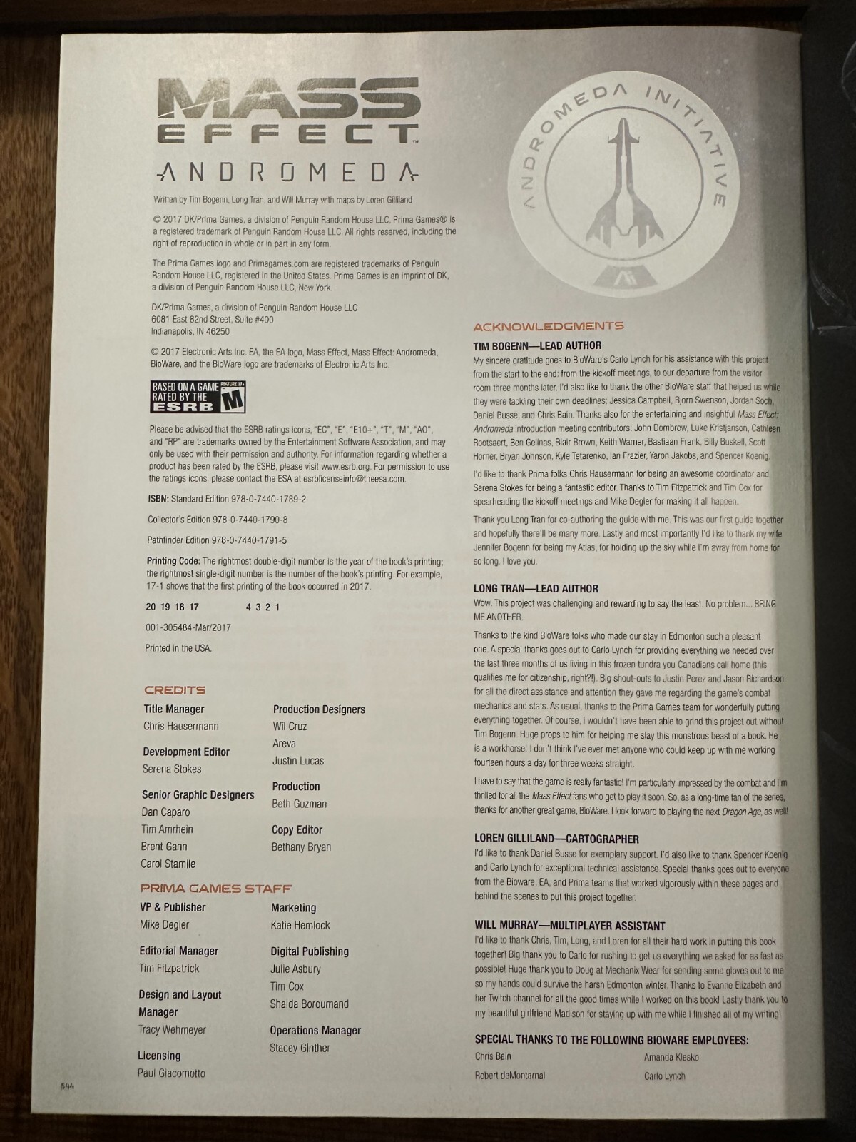 Mass Effect: Andromeda Initiative Strategy Guide Pathfinder Hardcover White Book